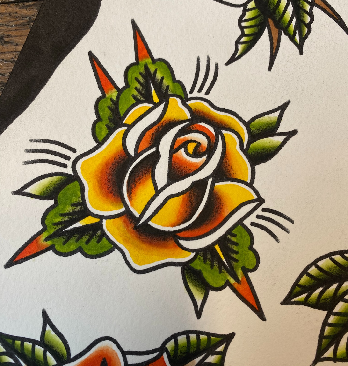 Yellow rose American traditional tattoo by Corinne Carter