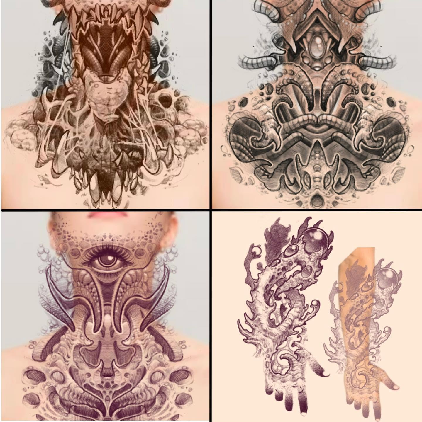 Monster dark realism tattoo on the neck by Tattoos by Aeron Herald Maurbjorn, Sioux