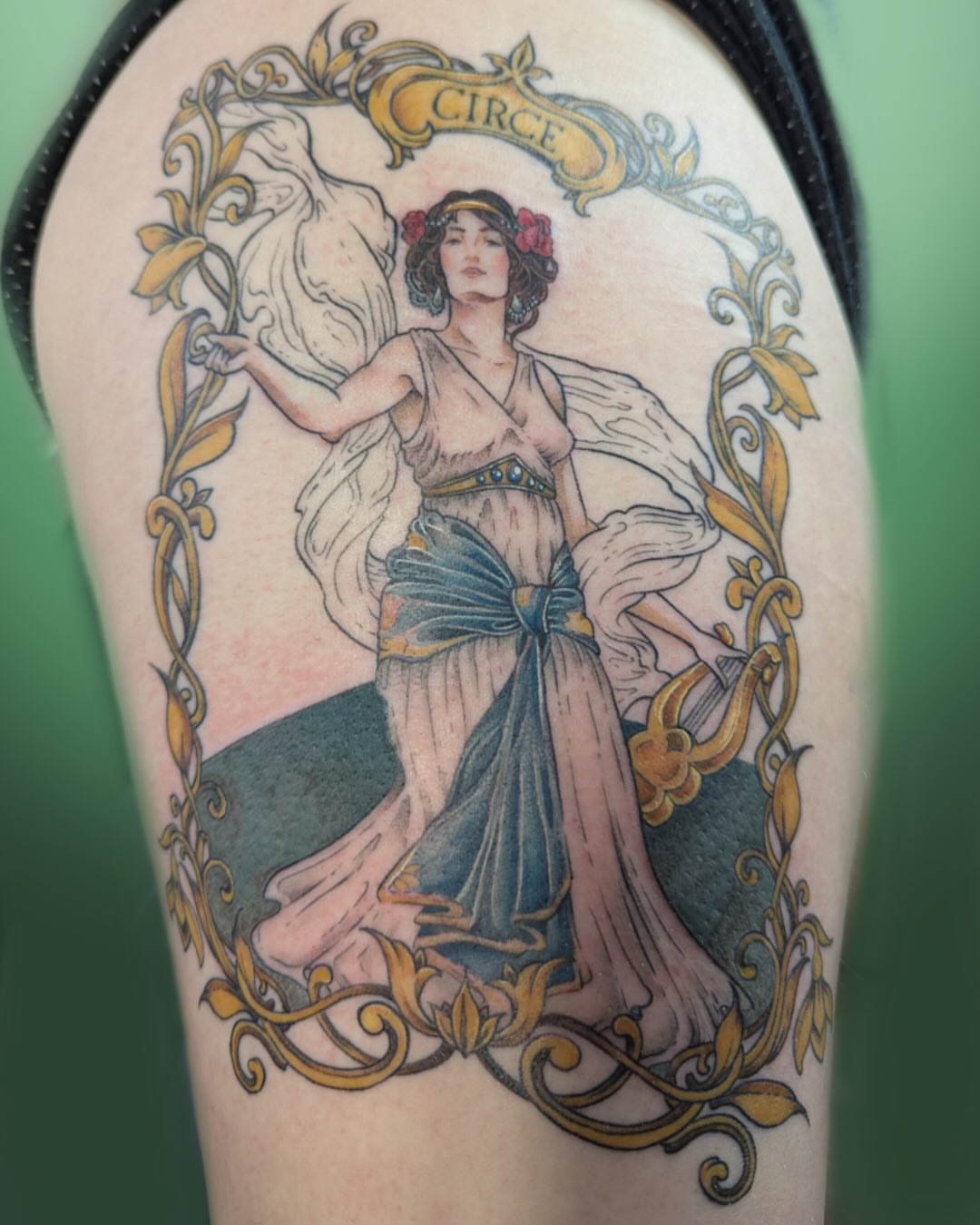 Circe illustrative tattoo on the upper arm by Lepus