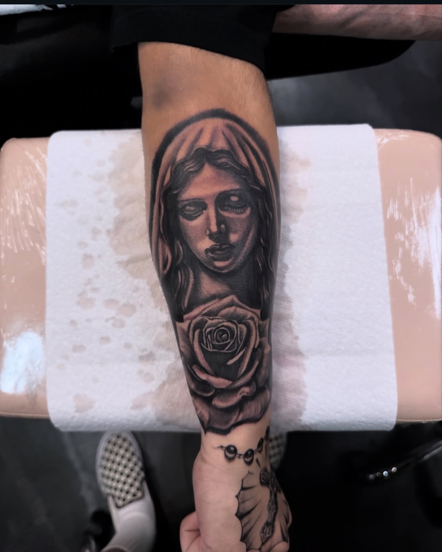 Woman with rose realism tattoo on the forearm by ♟️SouthEastLA♟️
