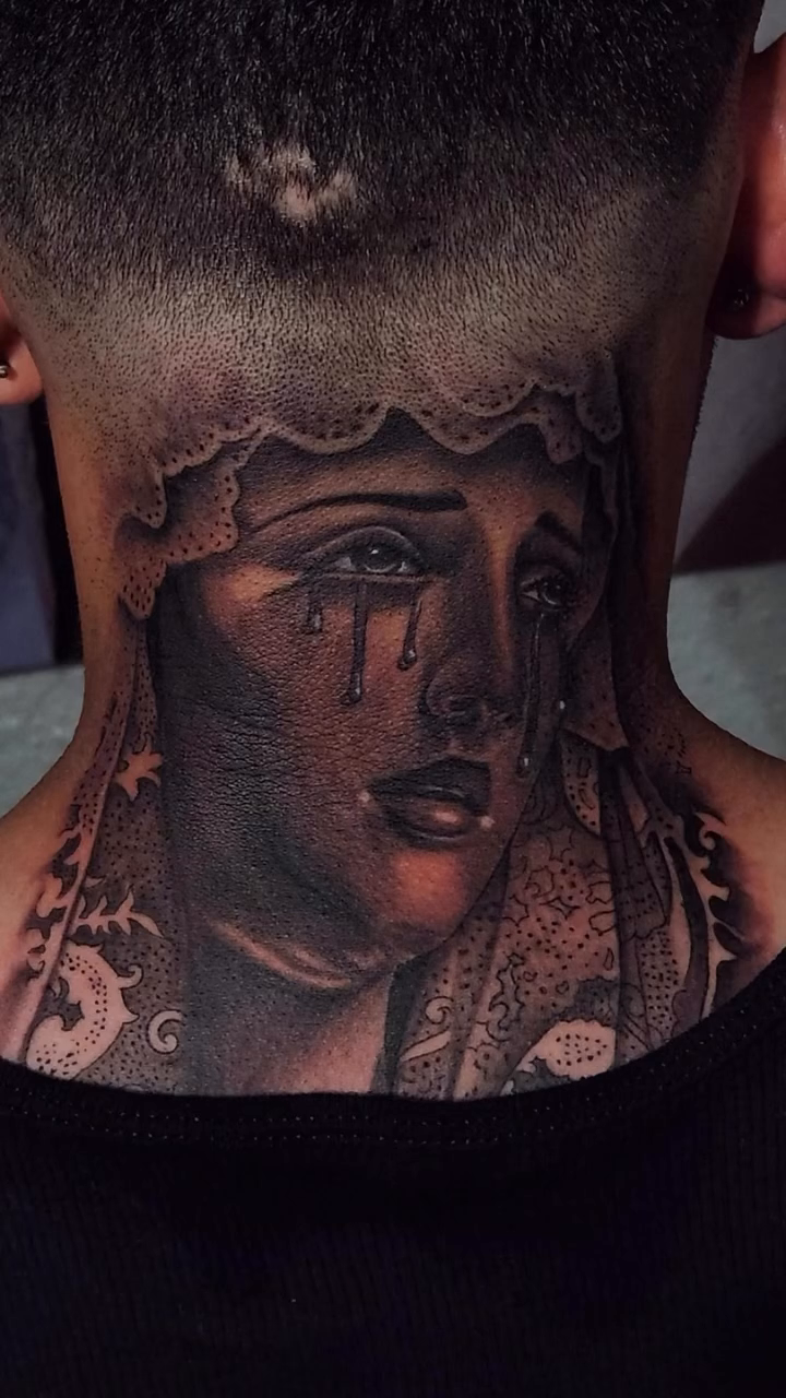 Weeping woman realism tattoo by professional tattoo artist