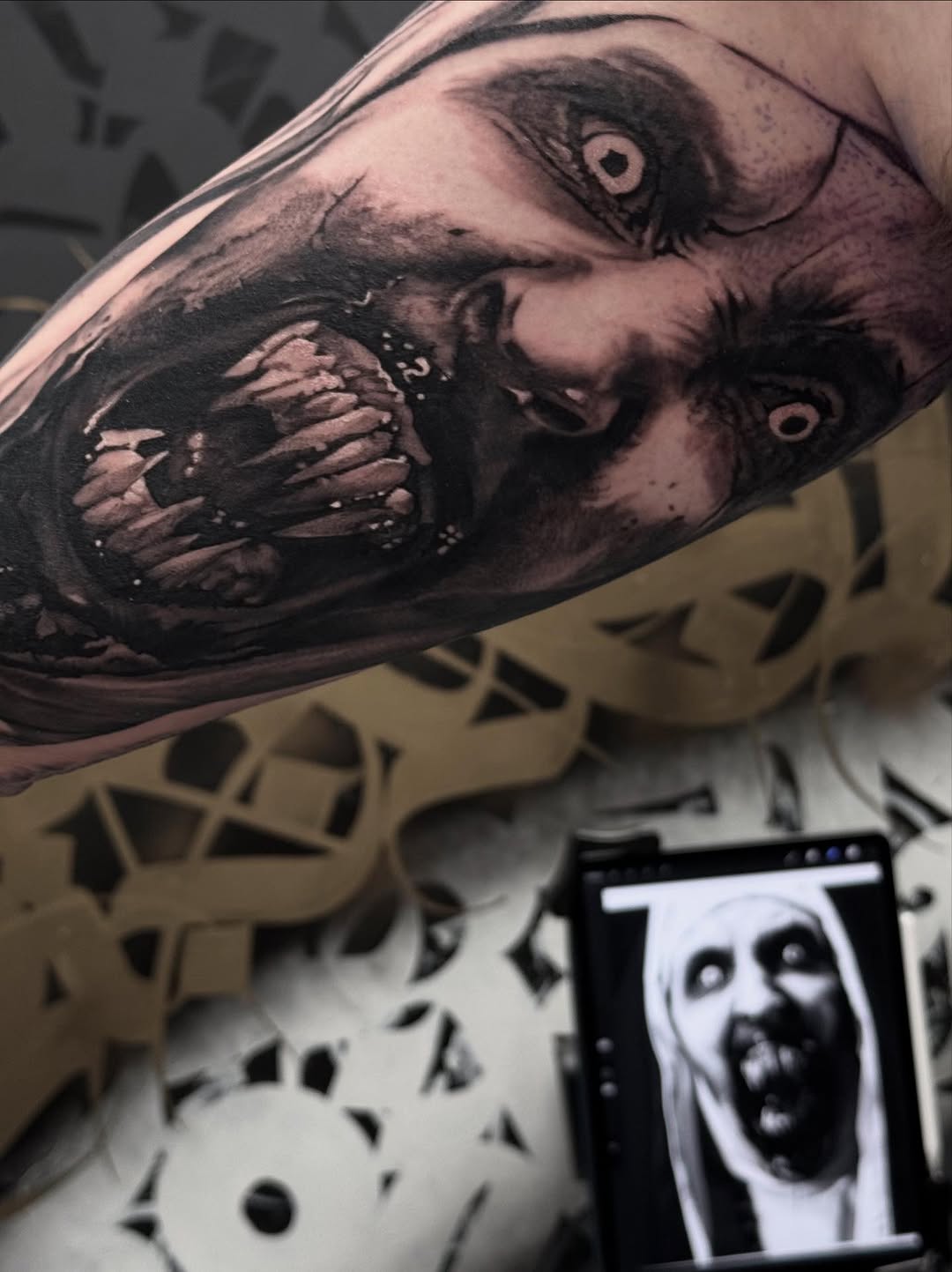 Tattoo by @nestormurrayart — dark_realism, black_and_grey