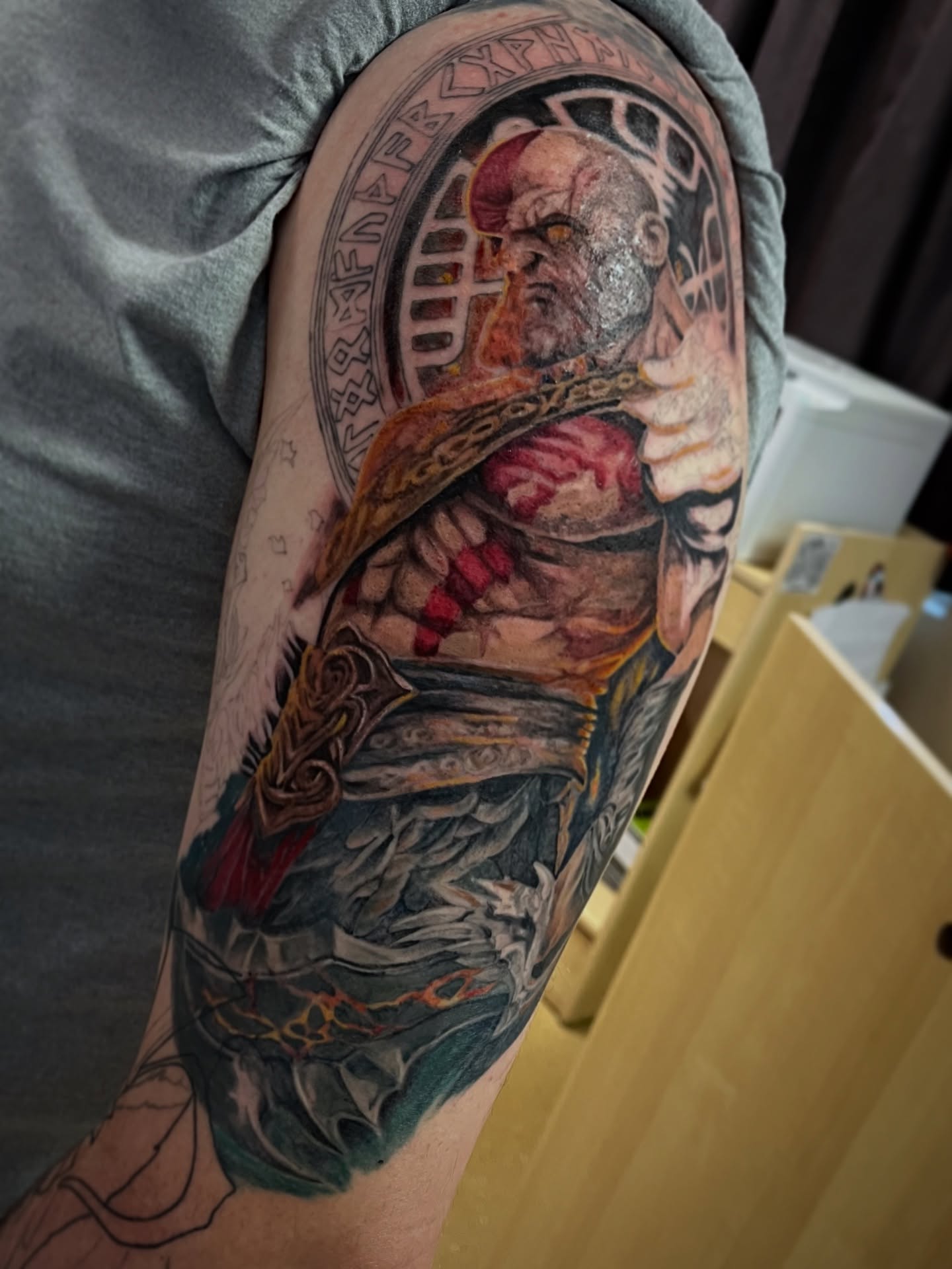 Viking warrior realism tattoo on the forearm by Tabitha Mathis