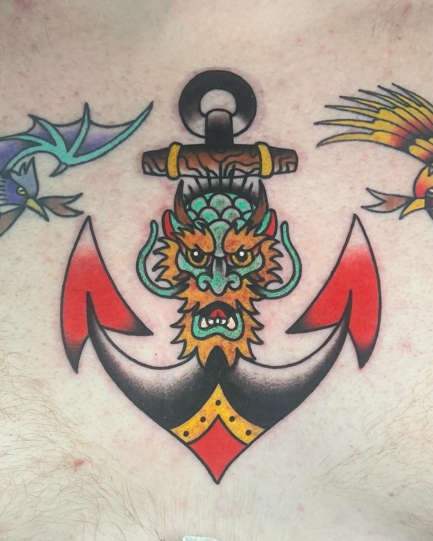 Anchor with dragon head American traditional tattoo on the torso by 💧cry Bby💧