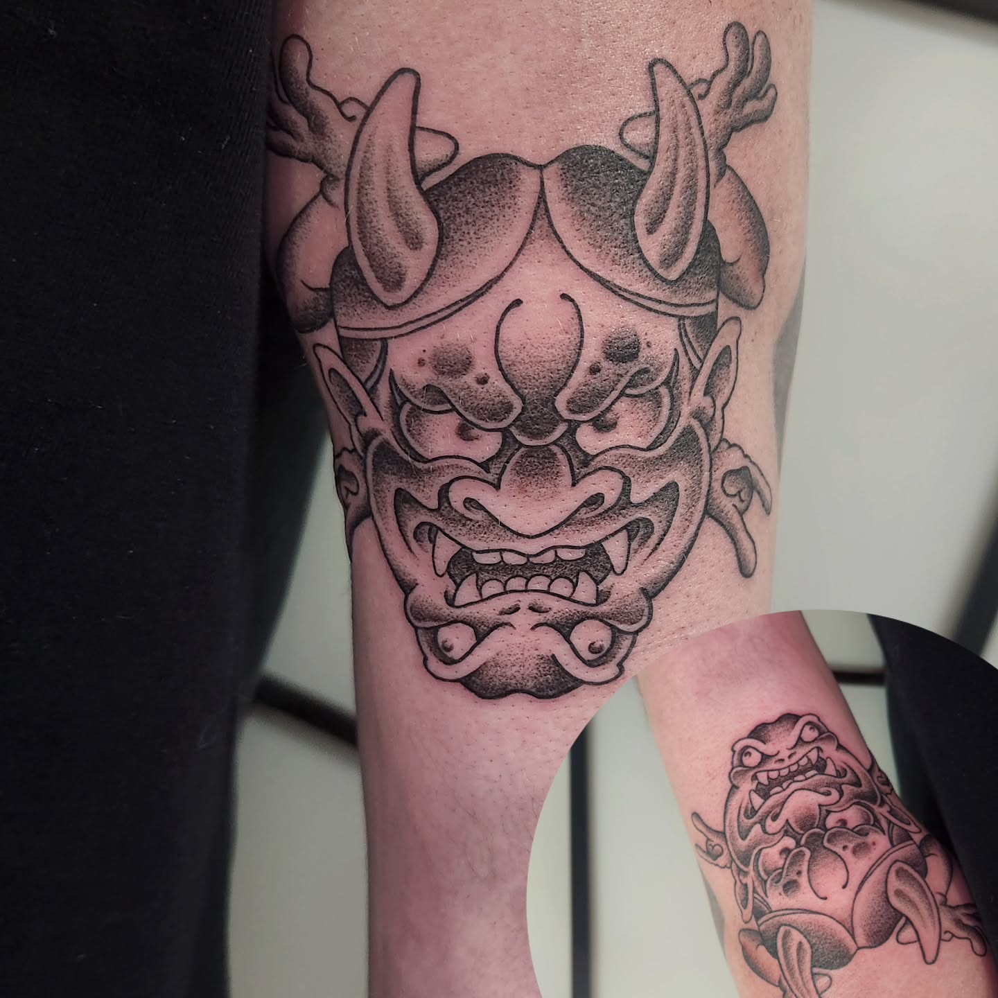 Tattoo by @dripping_moustache — dotwork, black_and_grey