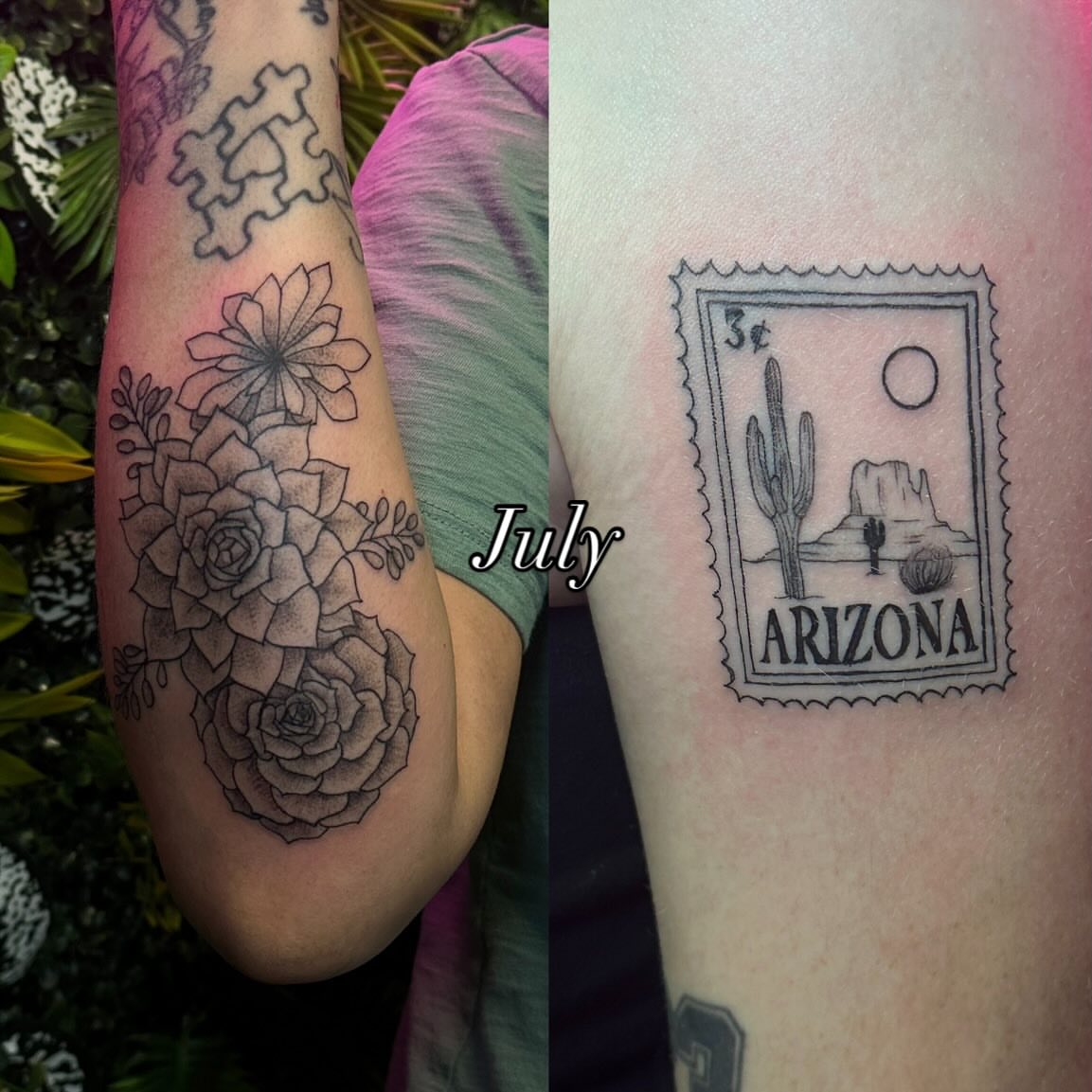 Succulent bouquet realism tattoo on the forearm by Melissa