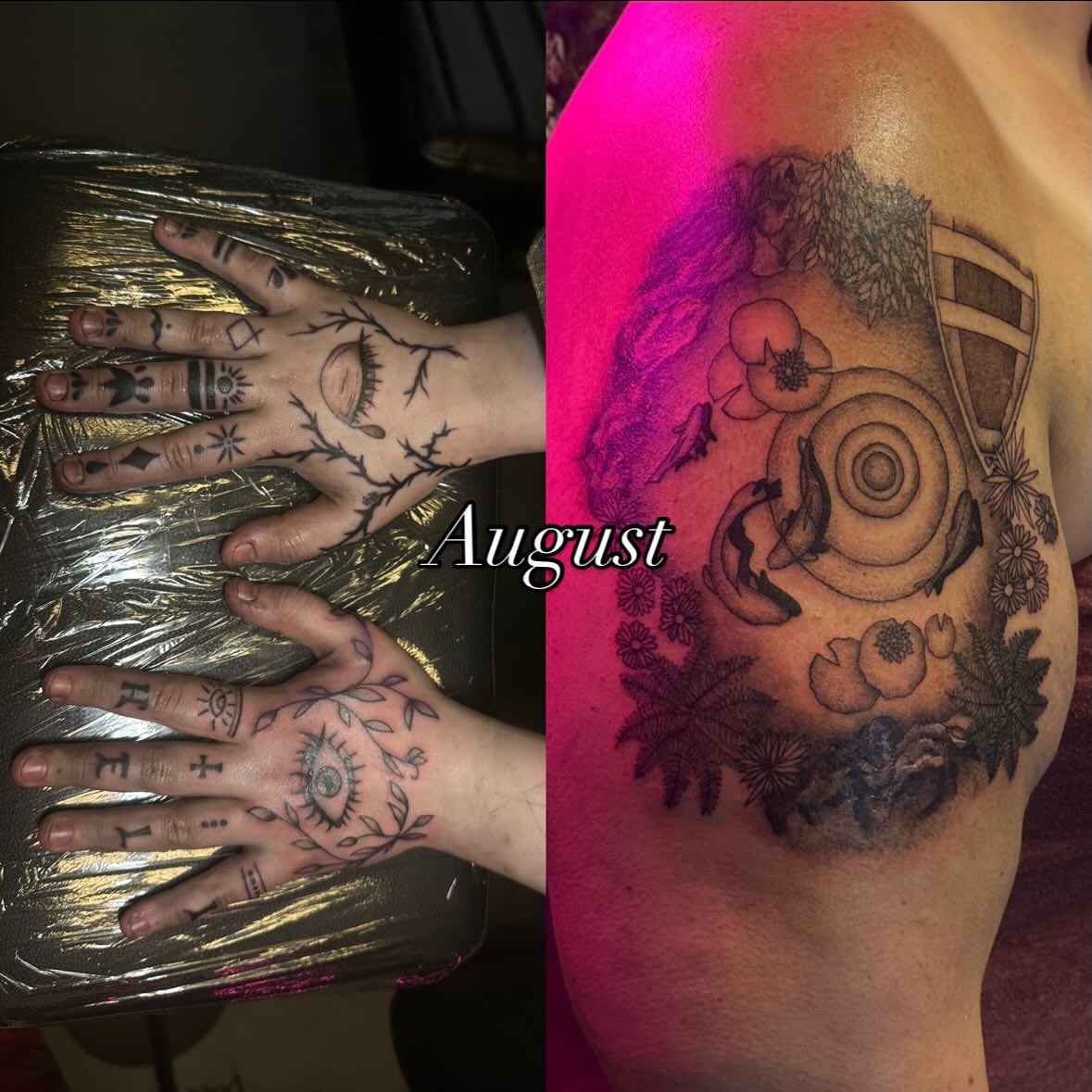 Hand with intricate designs fine line tattoo on the hand by Melissa