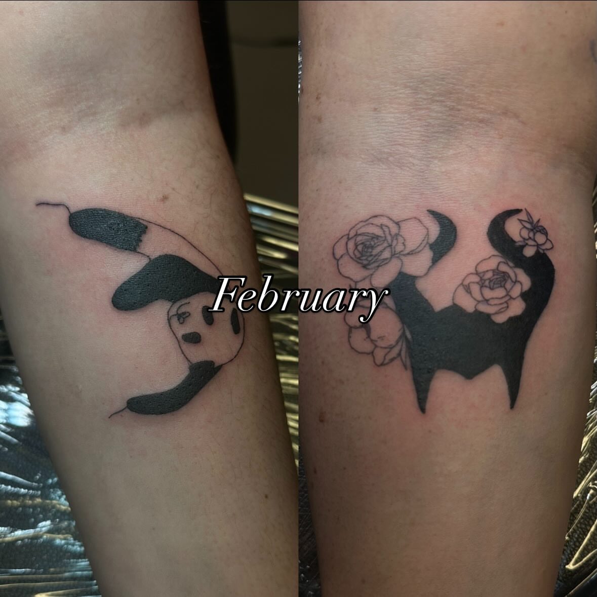 Bat and roses geometric tattoo on the forearm by Melissa