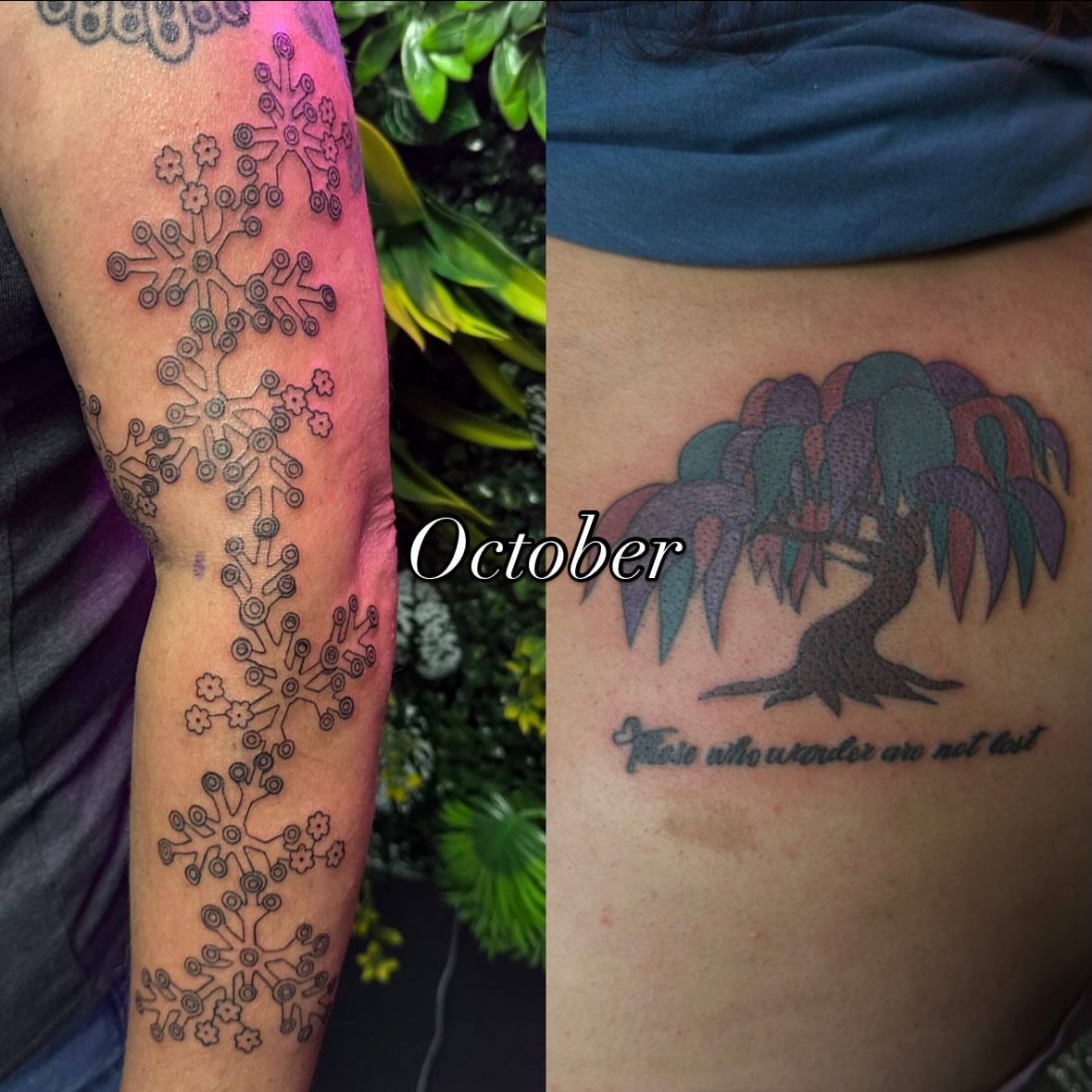 Snowflake geometric tattoo on the upper arm by Melissa