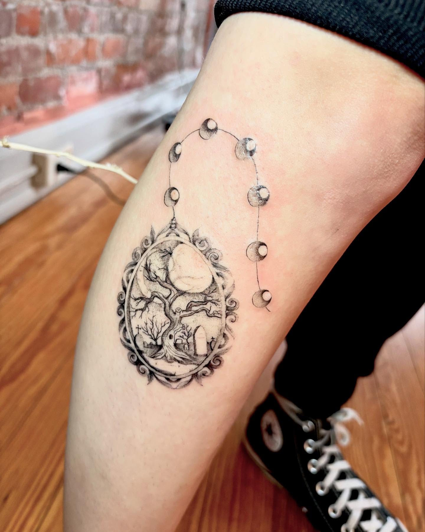 Tree and heart dotwork tattoo on the forearm by madison, Cincinnati