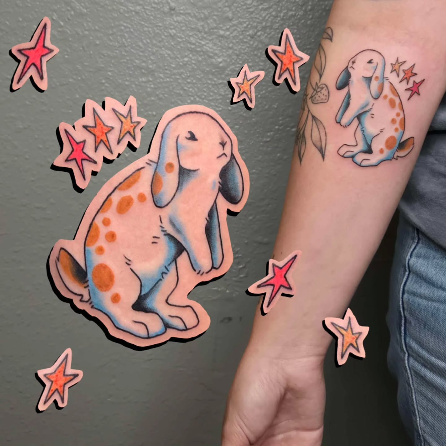 Rabbit dotwork tattoo on the forearm by alec