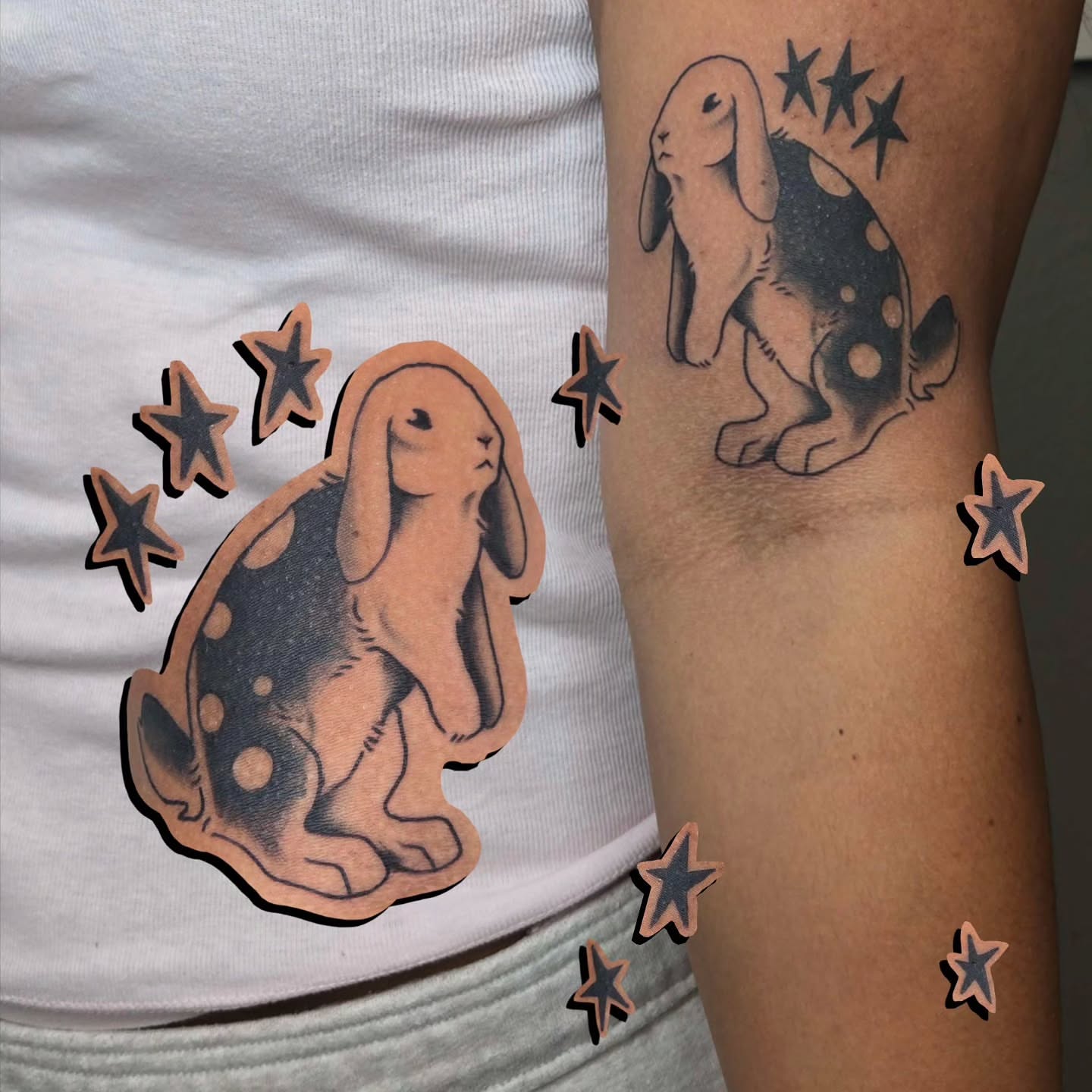 Rabbit dotwork tattoo on the forearm by alec