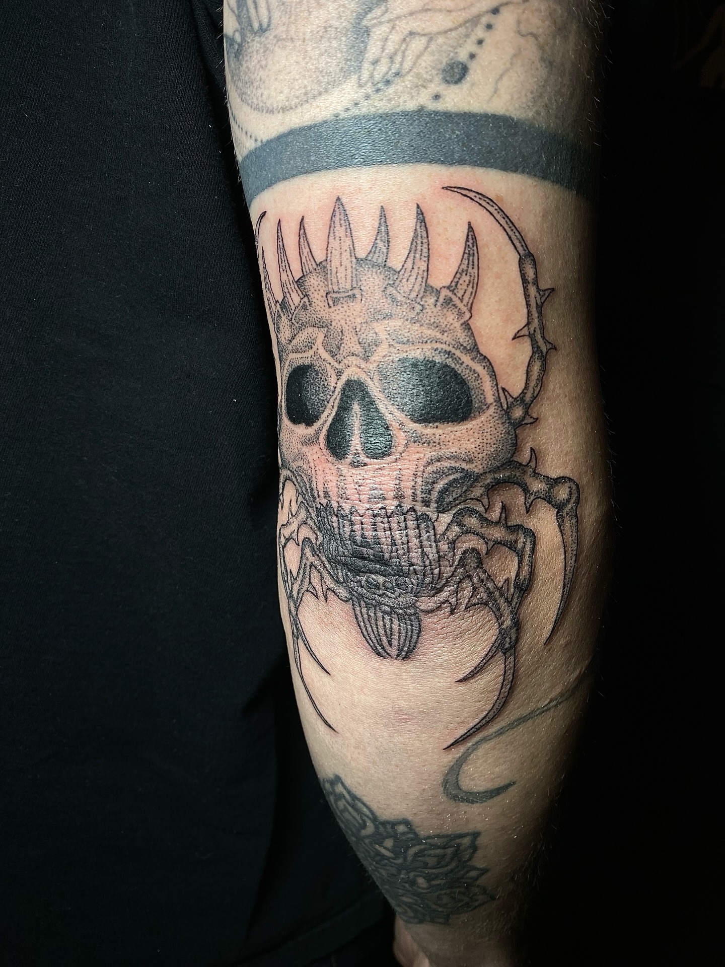 Skull dark realism tattoo on the forearm by Cherry Jane 🍒