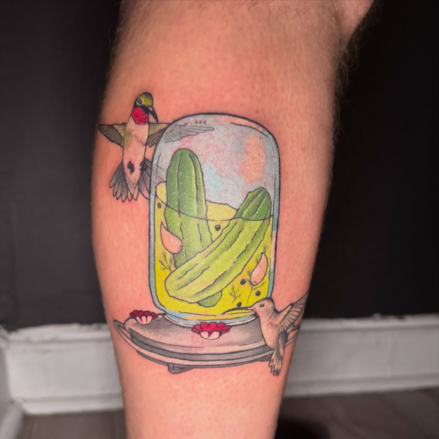 Bird and cactus realism tattoo on the forearm by iz fisch