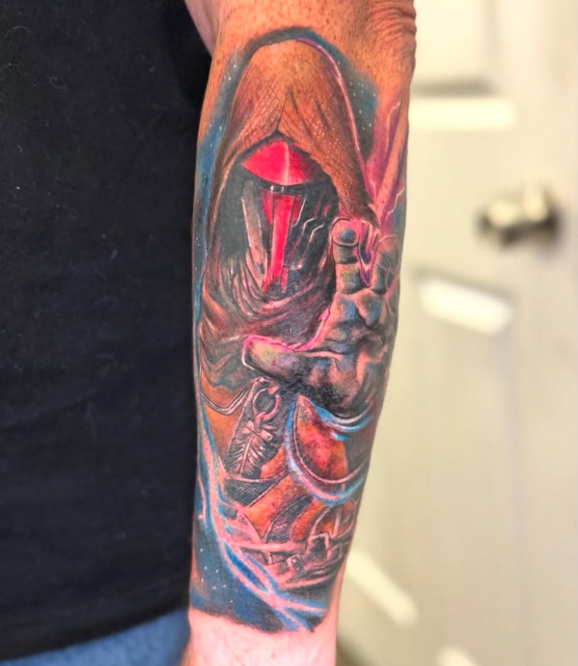 Demon dark realism tattoo on the forearm by Vega