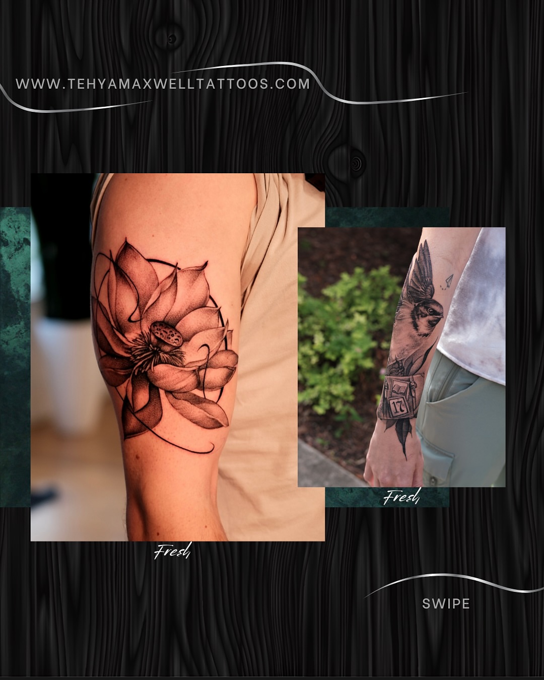 Lotus flower black and grey tattoo on the forearm by Ohio Tattoo Artist - Tehya Maxwell, Springfield, Ohio