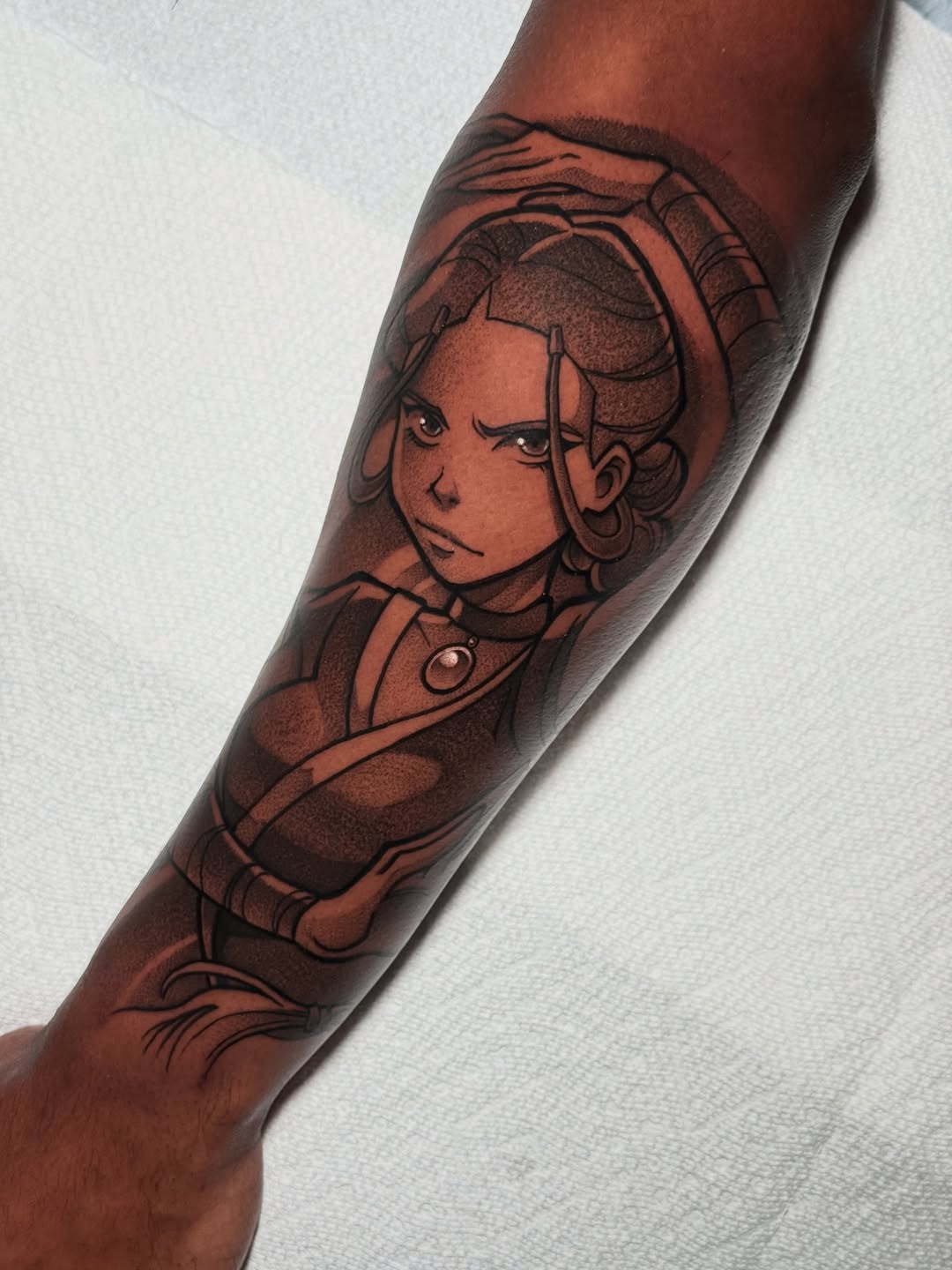 Tattoo by @inkbygabe — anime, black_and_grey