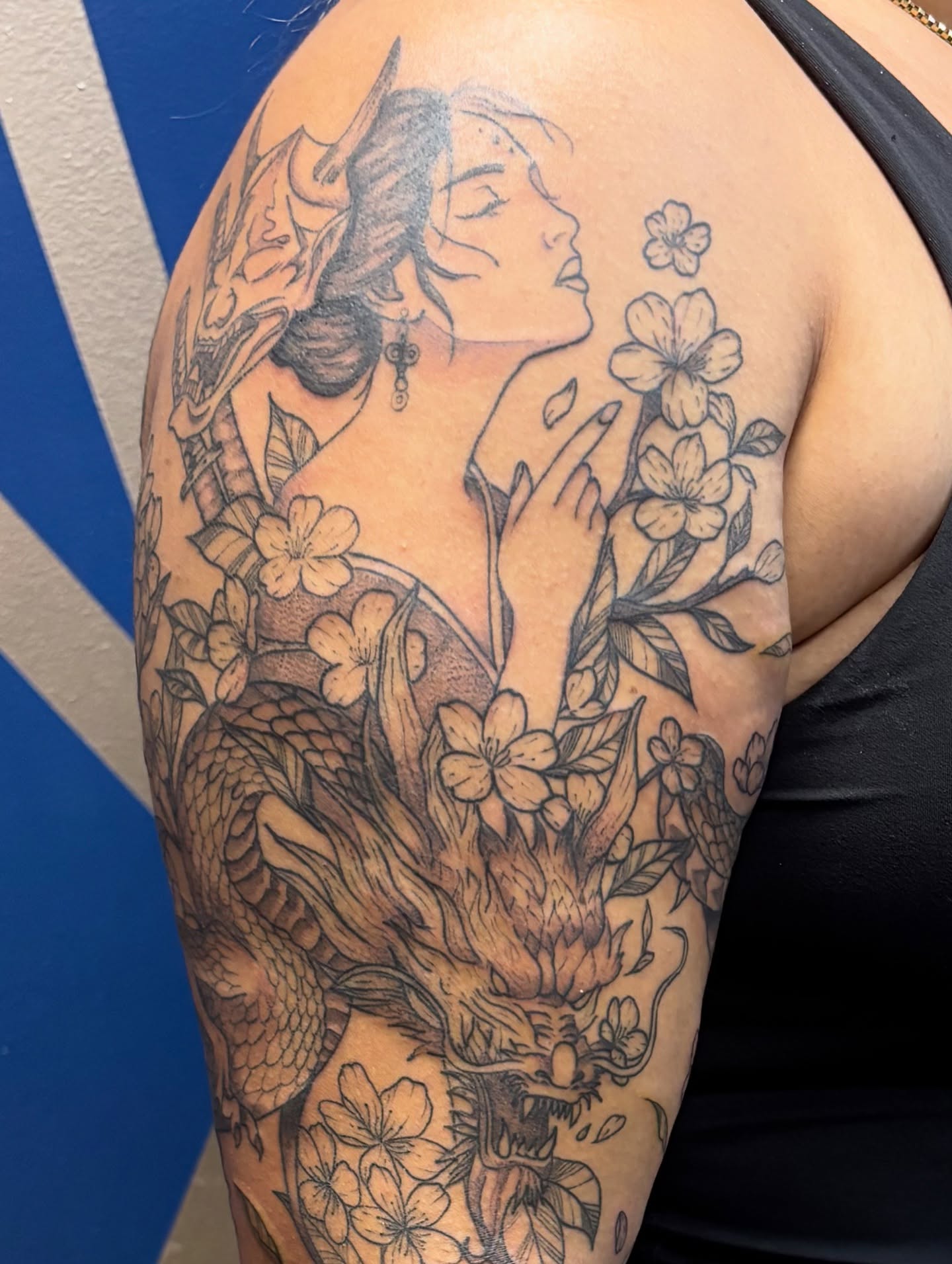 Woman with dragon japanese irezumi tattoo on the shoulder by ✨Cyerra Lynne✨