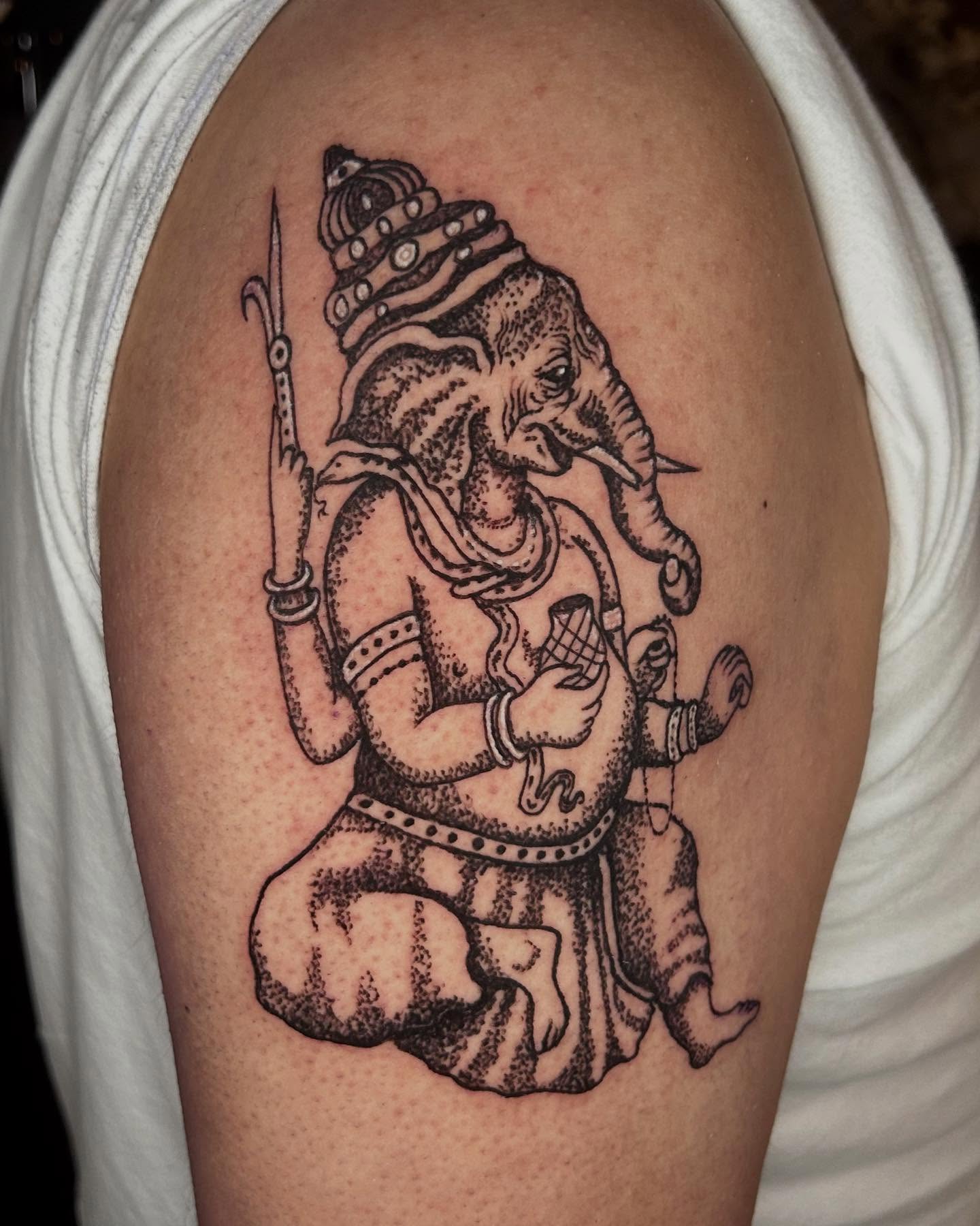 Ganesha dotwork tattoo on the shoulder by ๐๐๐๐๐๐ ๐๐๐๐๐๐ ๐๐๐๐๐๐