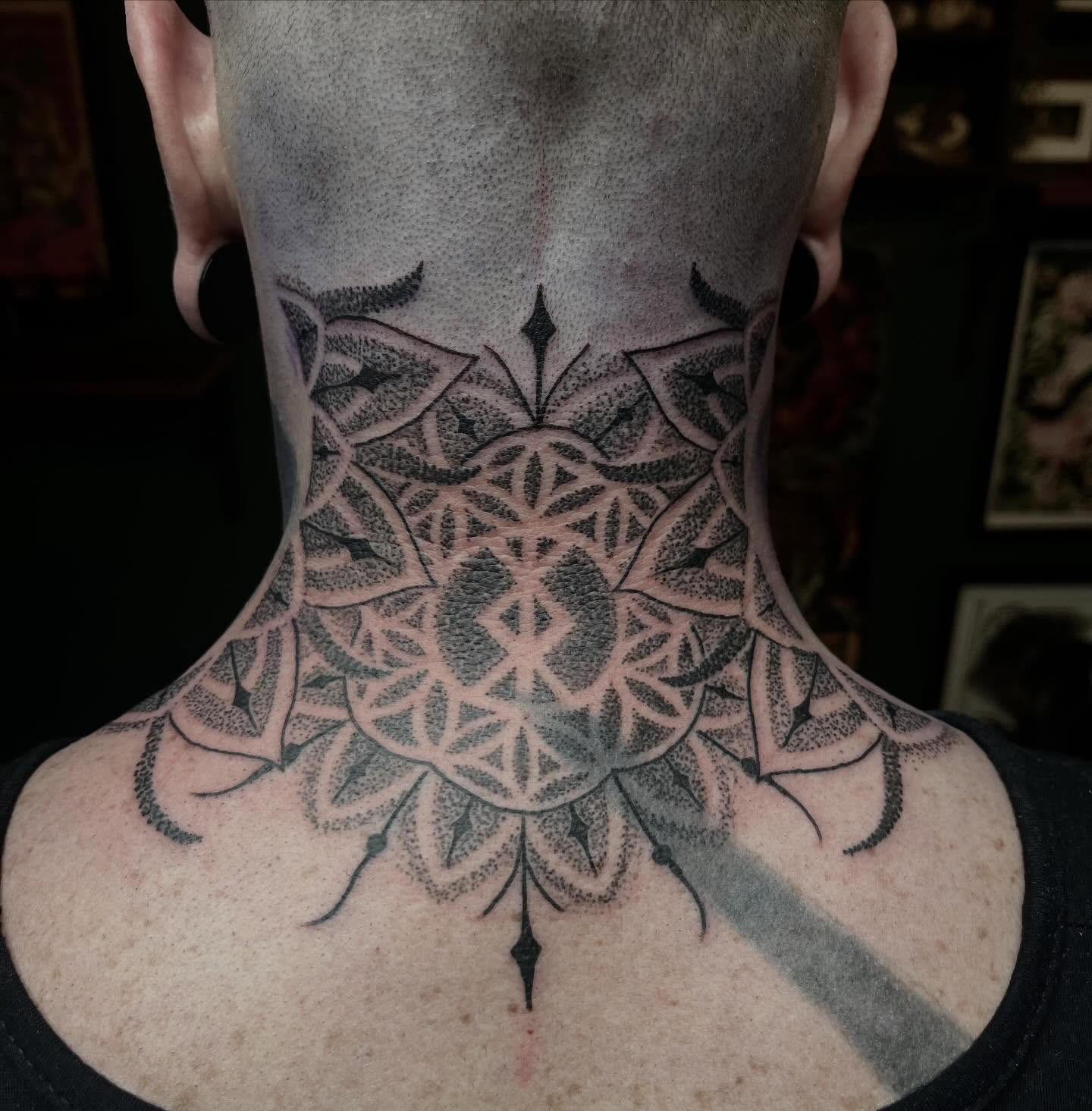 Tattoo by @velesara_tattoo — dotwork, geometric
