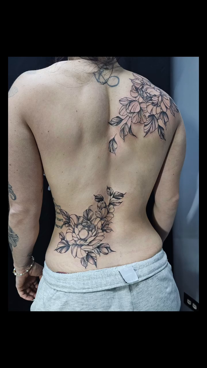 Floral back tattoo sketch tattoo on the back by Mac Obaob
