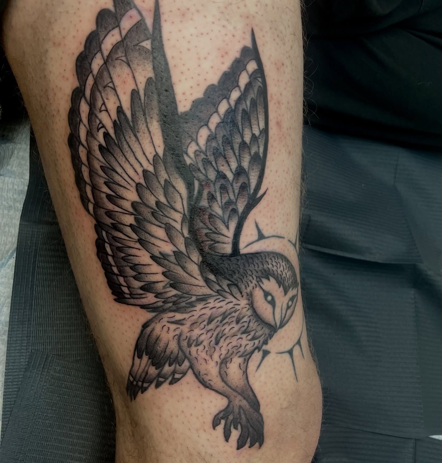 Tattoo by @anya.artistry.tattoos — dotwork, black_and_grey