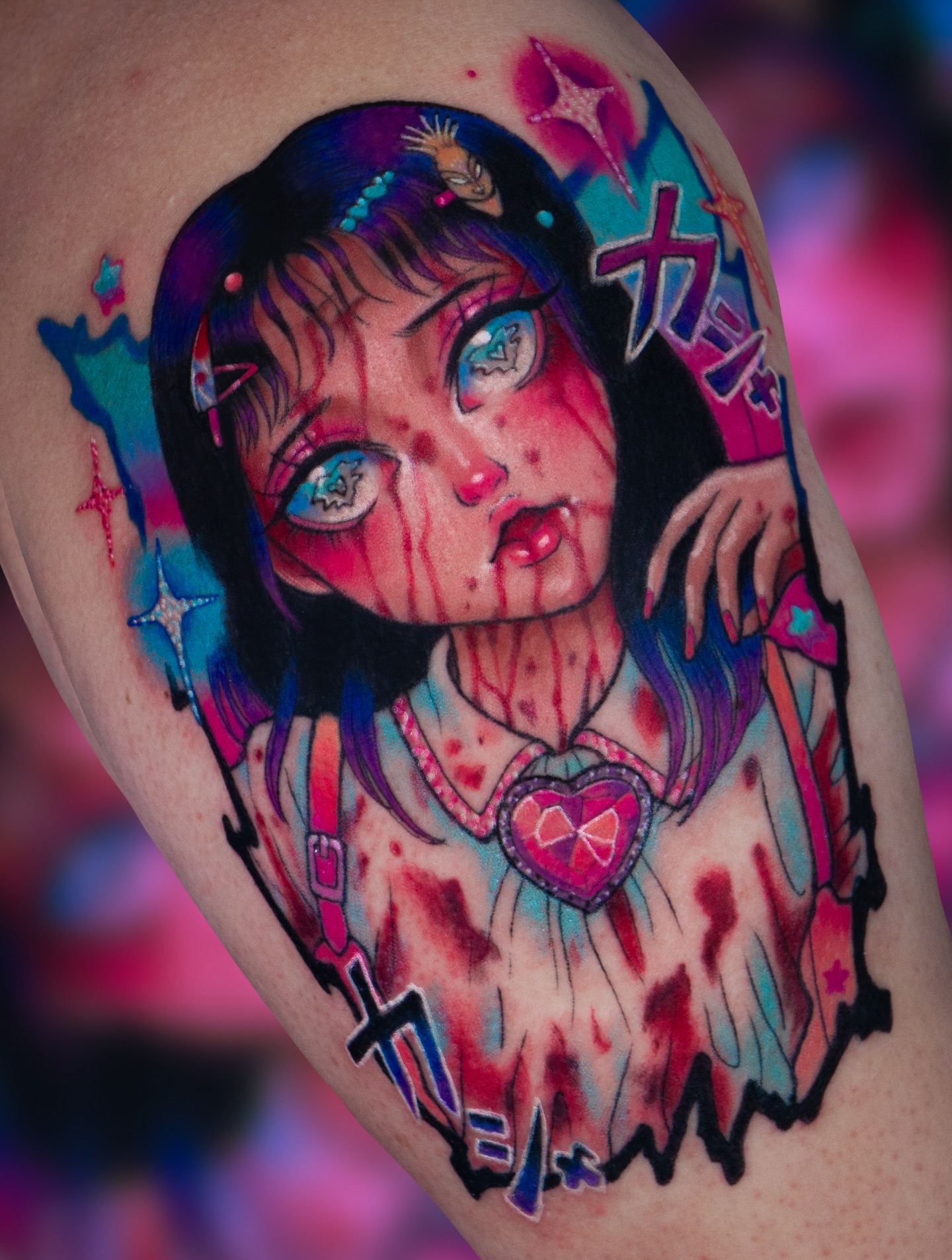 Tattoo by @xamyart — anime, dotwork