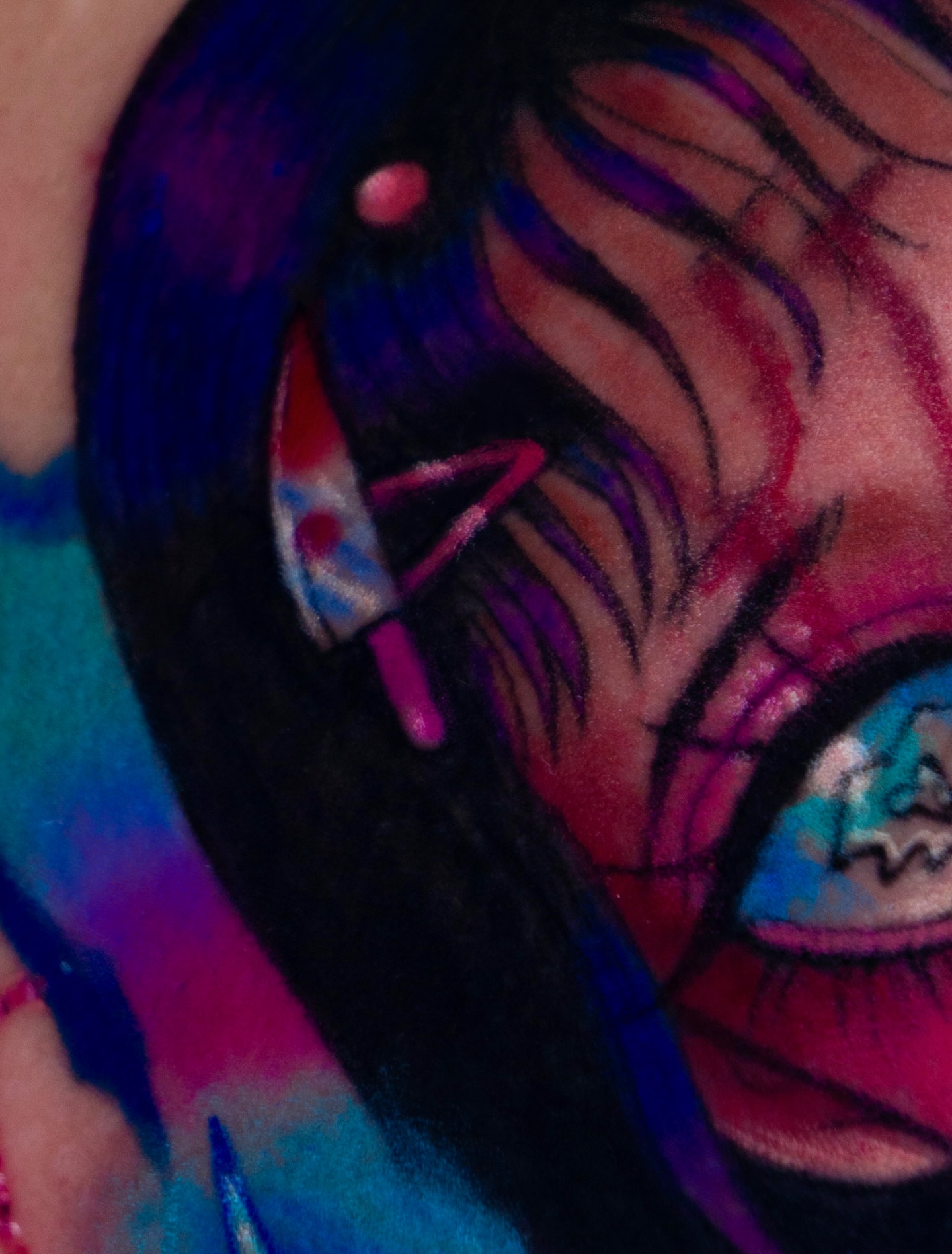 Abstract face new school tattoo on the head by 🖤 Xamy ∆rt (◍