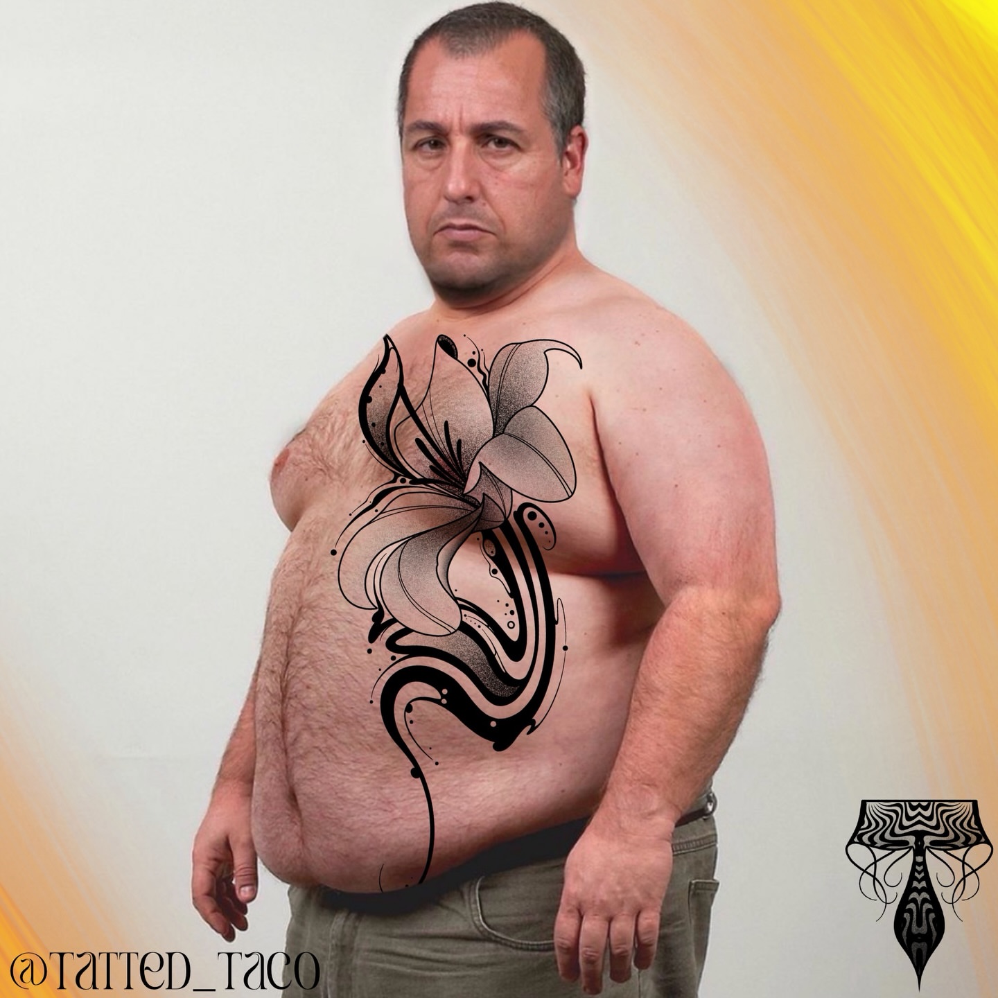 Floral design black and grey tattoo on the chest by Ray Arce๐