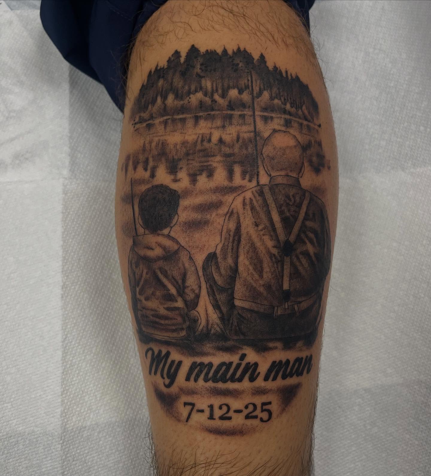 Father and son realism tattoo on the forearm by Brian Mcfadden
