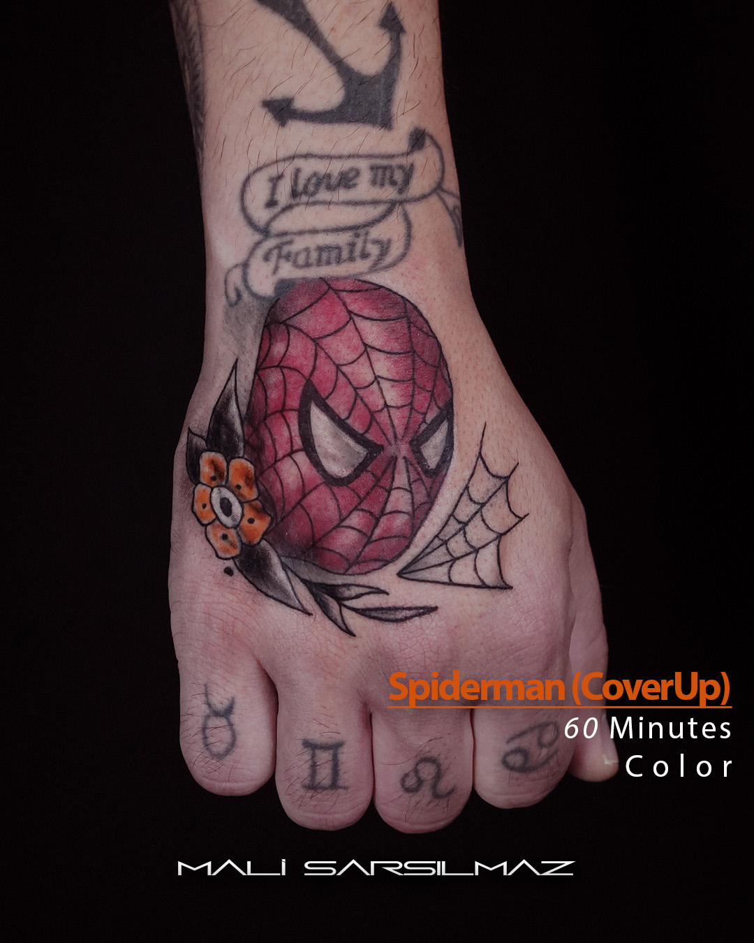 Spiderman mask American traditional tattoo on the hand by Mali Sarsılmaz, Nicosia, Cyprus