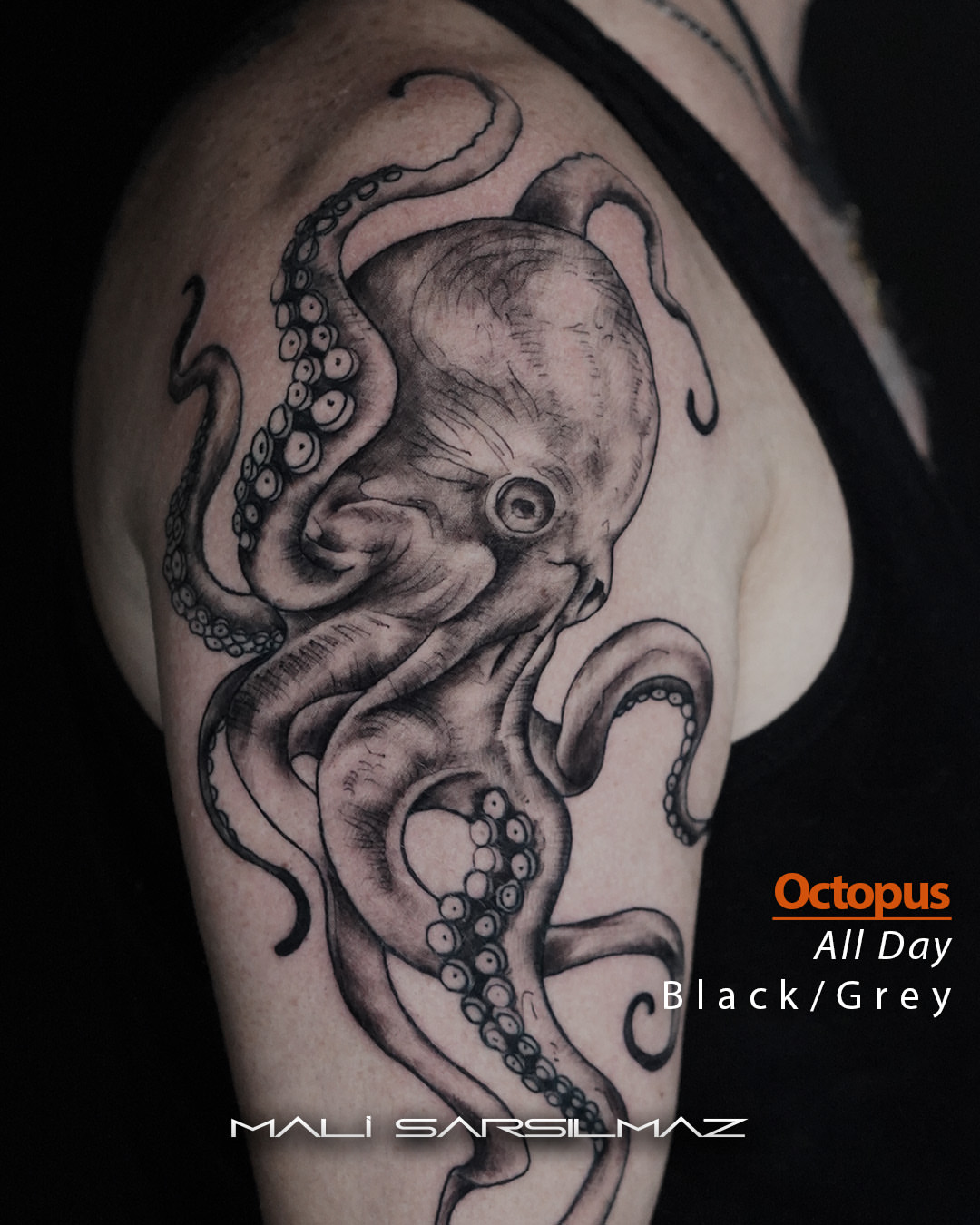 Octopus realism tattoo on the shoulder by Mali Sarsılmaz, Nicosia, Cyprus