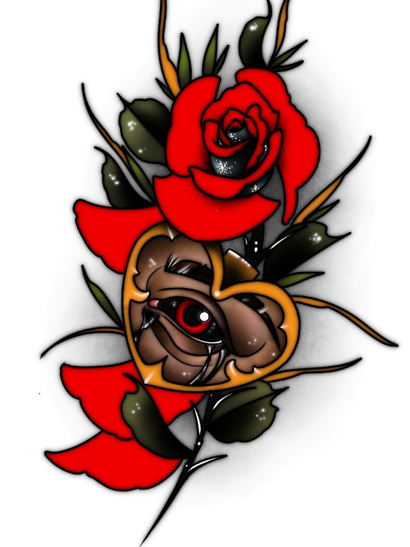 Eye with rose American traditional tattoo by E