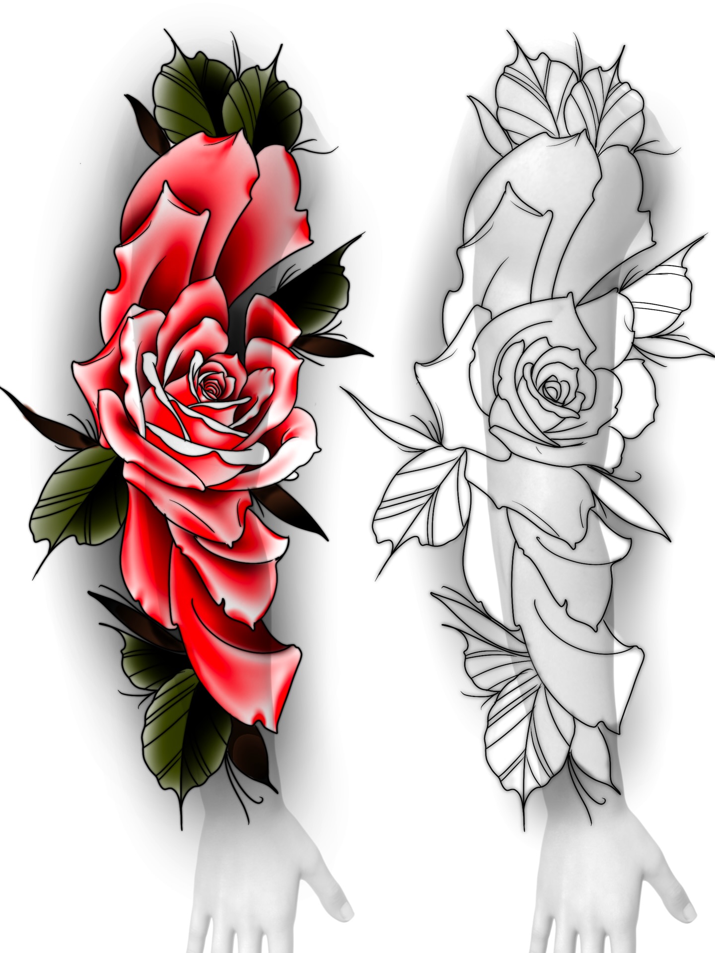 Red rose American traditional tattoo on the forearm by E