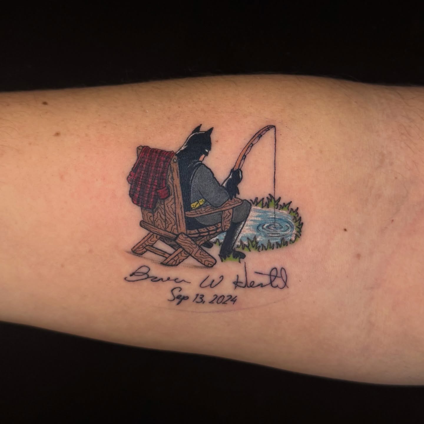 Fishing scene realism tattoo on the forearm by @inkedbybanti