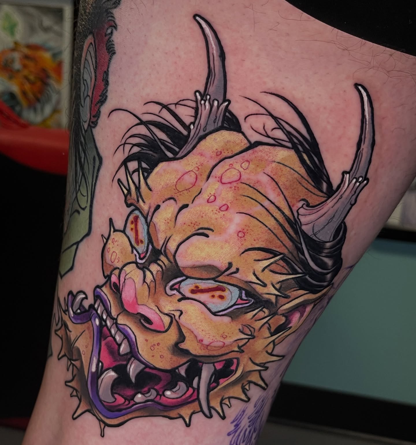 Demon dotwork tattoo on the forearm by Willy Cutlip