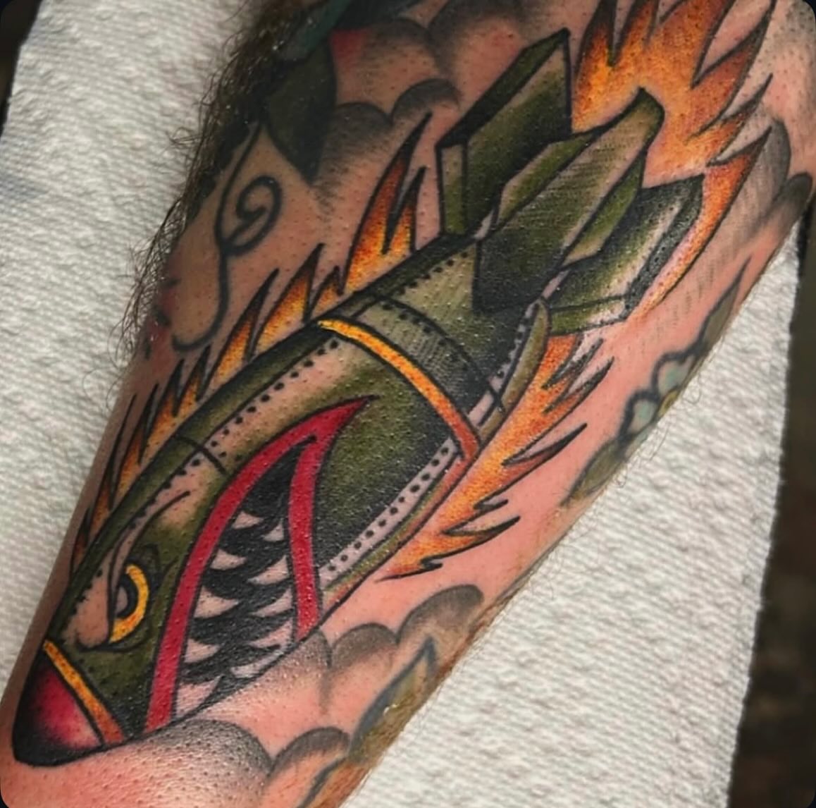 Fish American traditional tattoo on the forearm by Dylan O'Quin