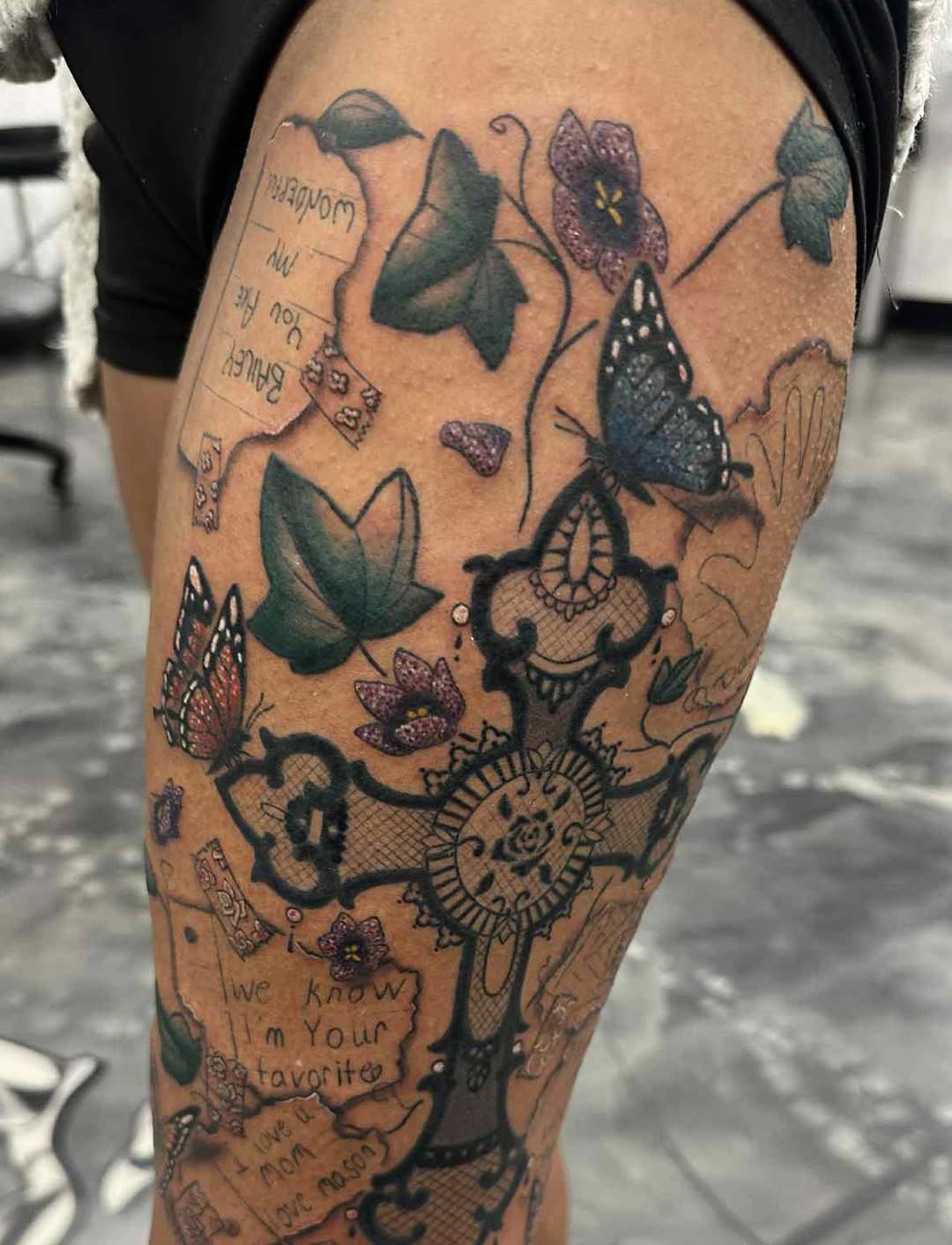 Tattoo by @andra_inks — chicano, lettering_script