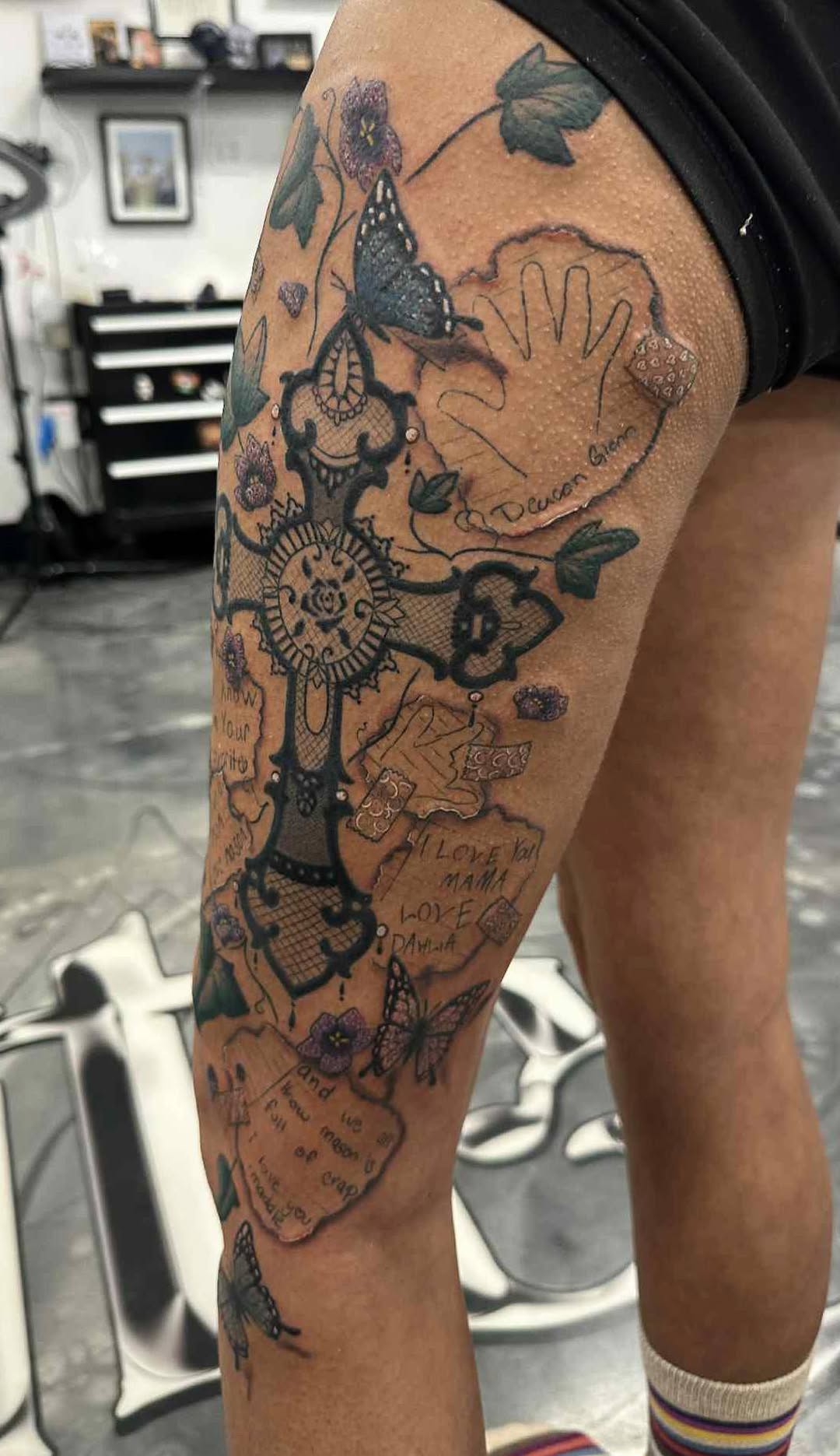 Tattoo by @andra_inks — black_and_grey, lettering_script