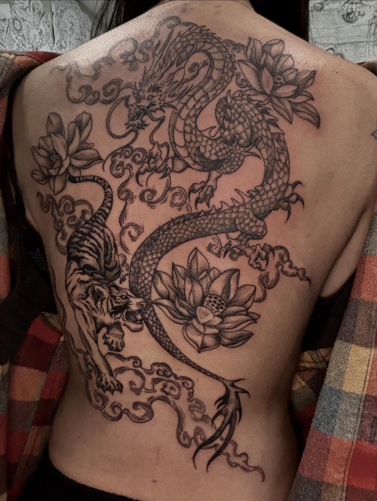 Tattoo by @sagerayink — black_and_grey, japanese_irezumi