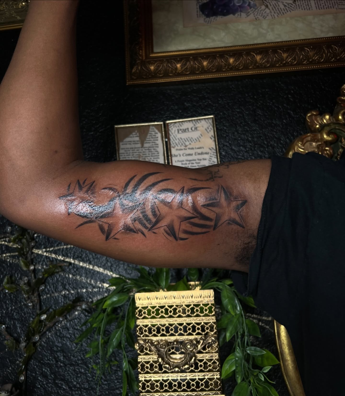 Scorpion and stars tribal tattoo on the forearm by Ladyjutsu