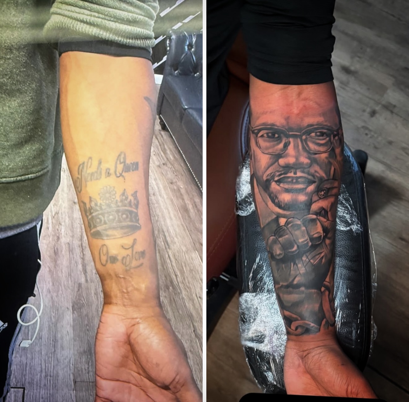 Portrait of a man realism tattoo on the forearm by Jared McGee