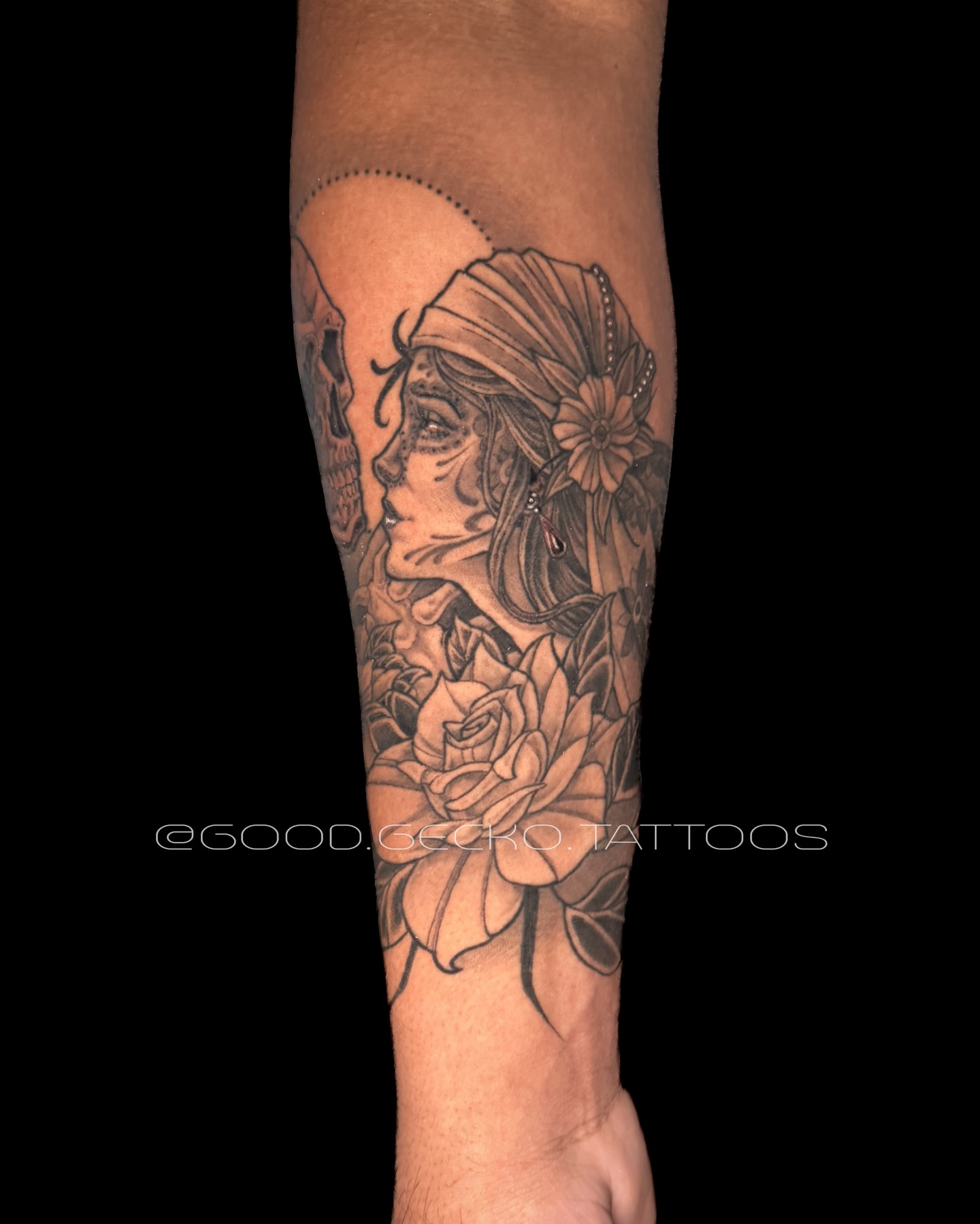 Tattoo by @good.gecko.tattoos — black_and_grey, realism