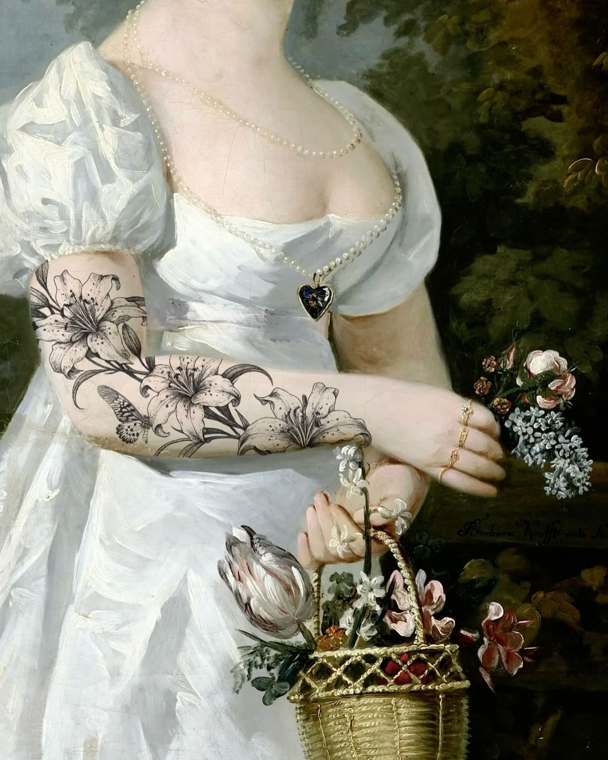 Lilies black and grey tattoo on the upper arm by macie ❥ austin tattoo artist, Austin, Texas