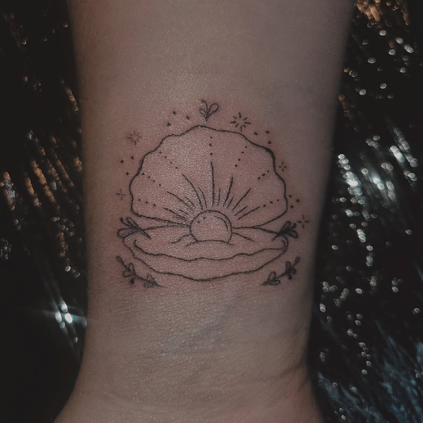 Sunflower dotwork tattoo on the forearm by ݁˖