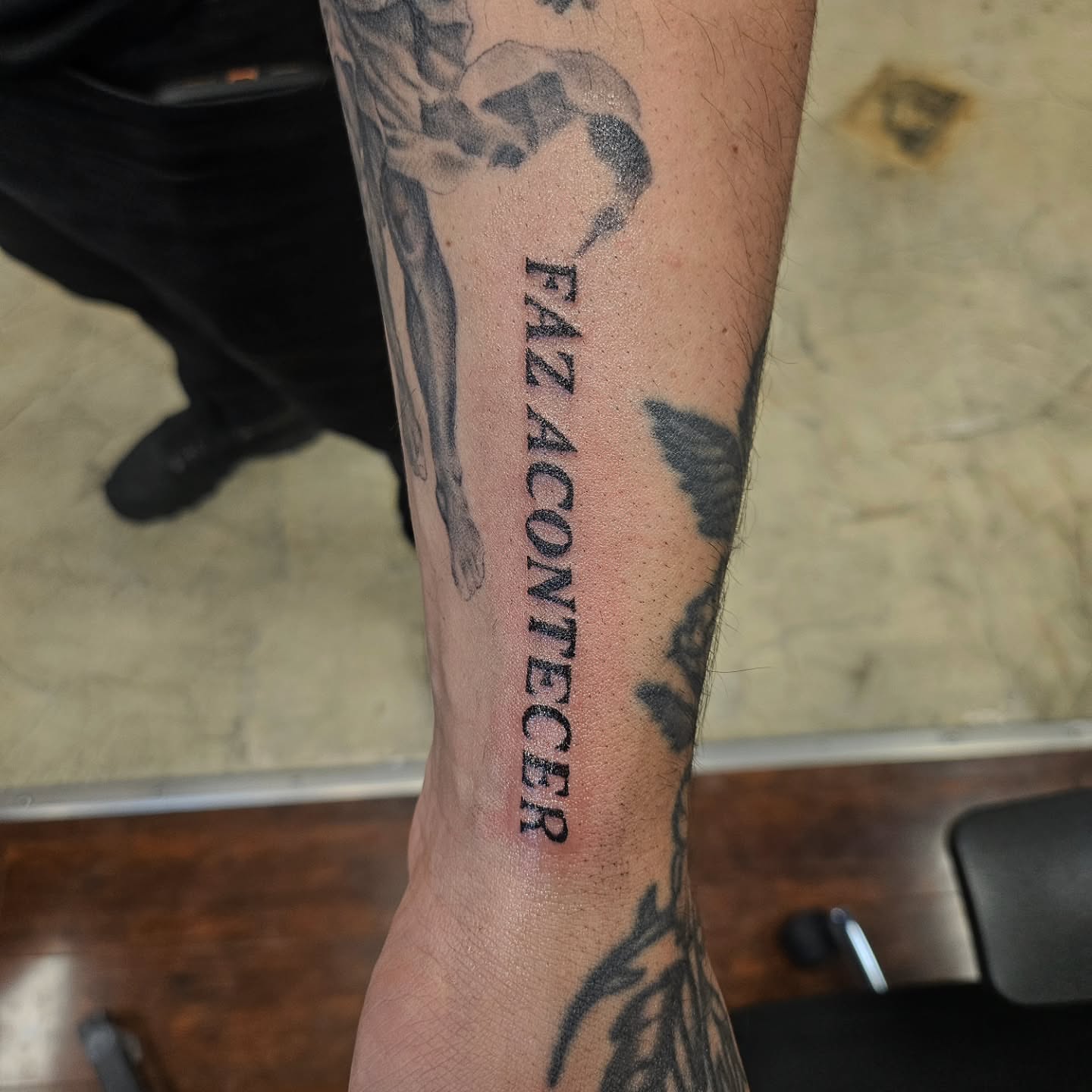 Faz acontecer lettering script tattoo on the forearm by ݁˖