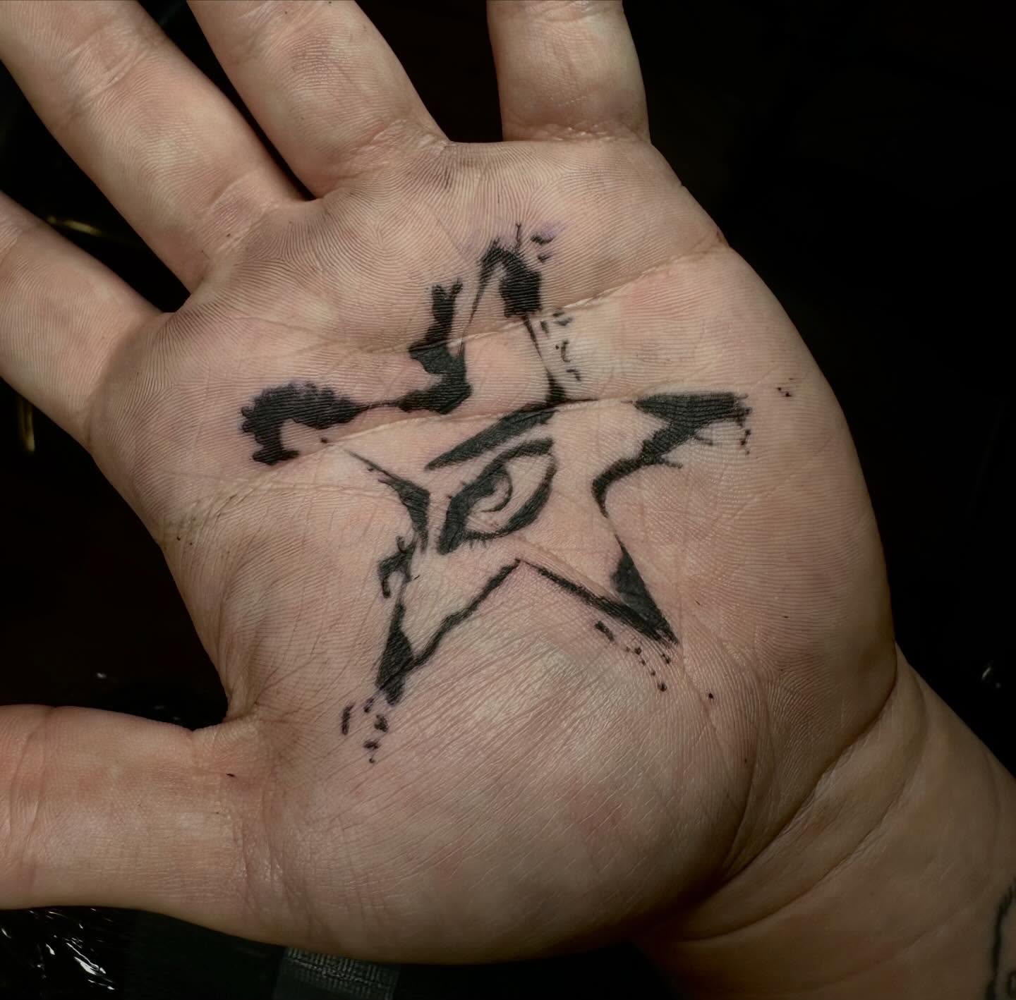 Eye and abstract shapes geometric tattoo on the hand by emma christine