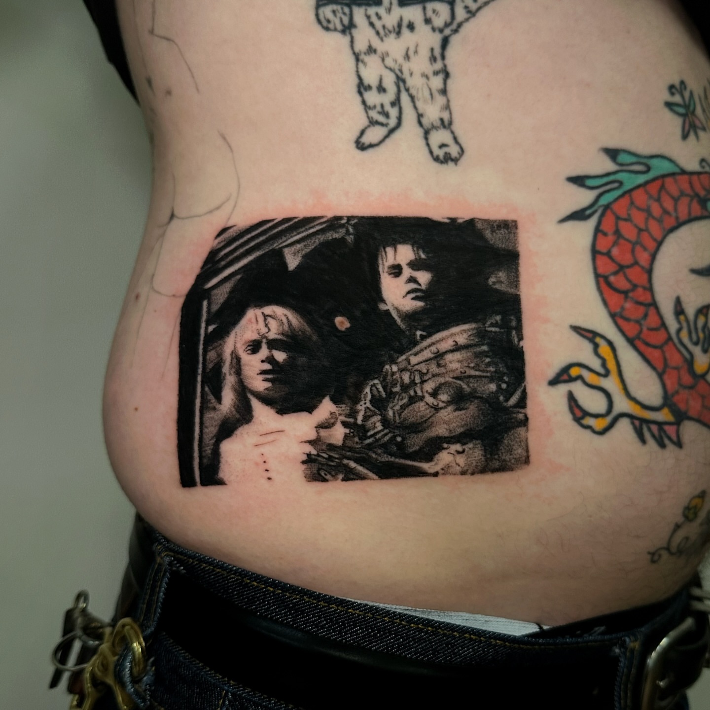 Edward Scissorhands realism tattoo on the torso by kale