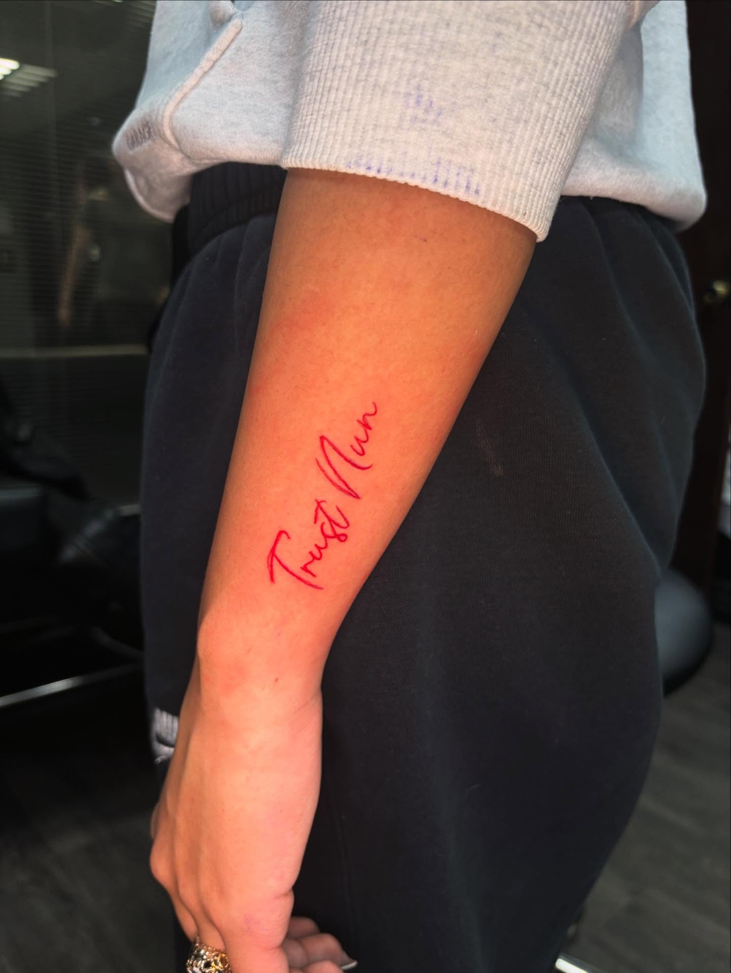 Tattoo by @allthings_comix — lettering_script