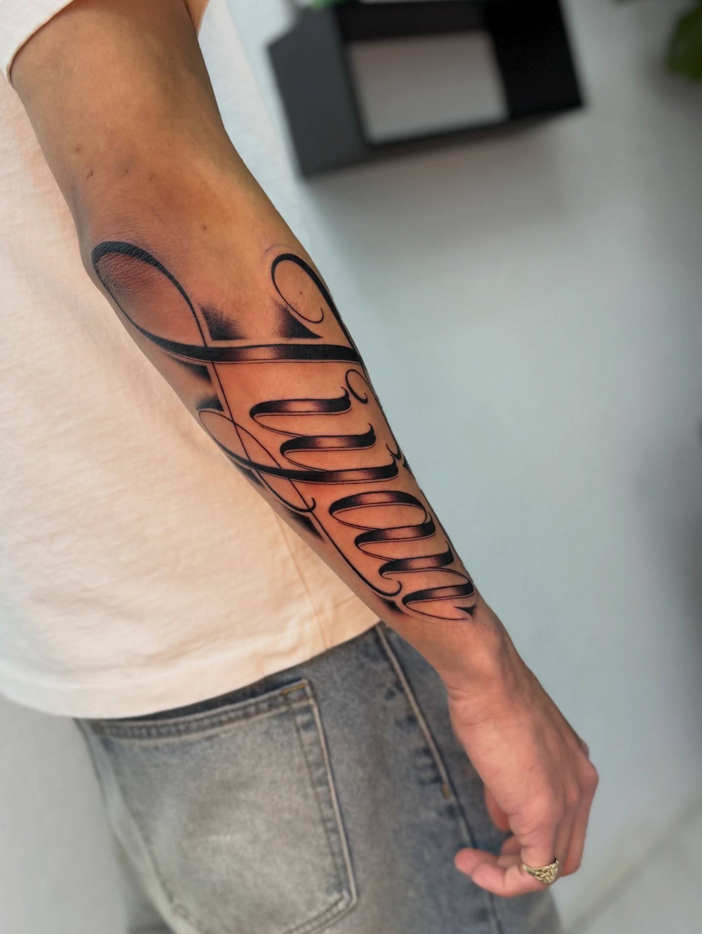 Script lettering lettering script tattoo on the forearm by InkbyCasillas